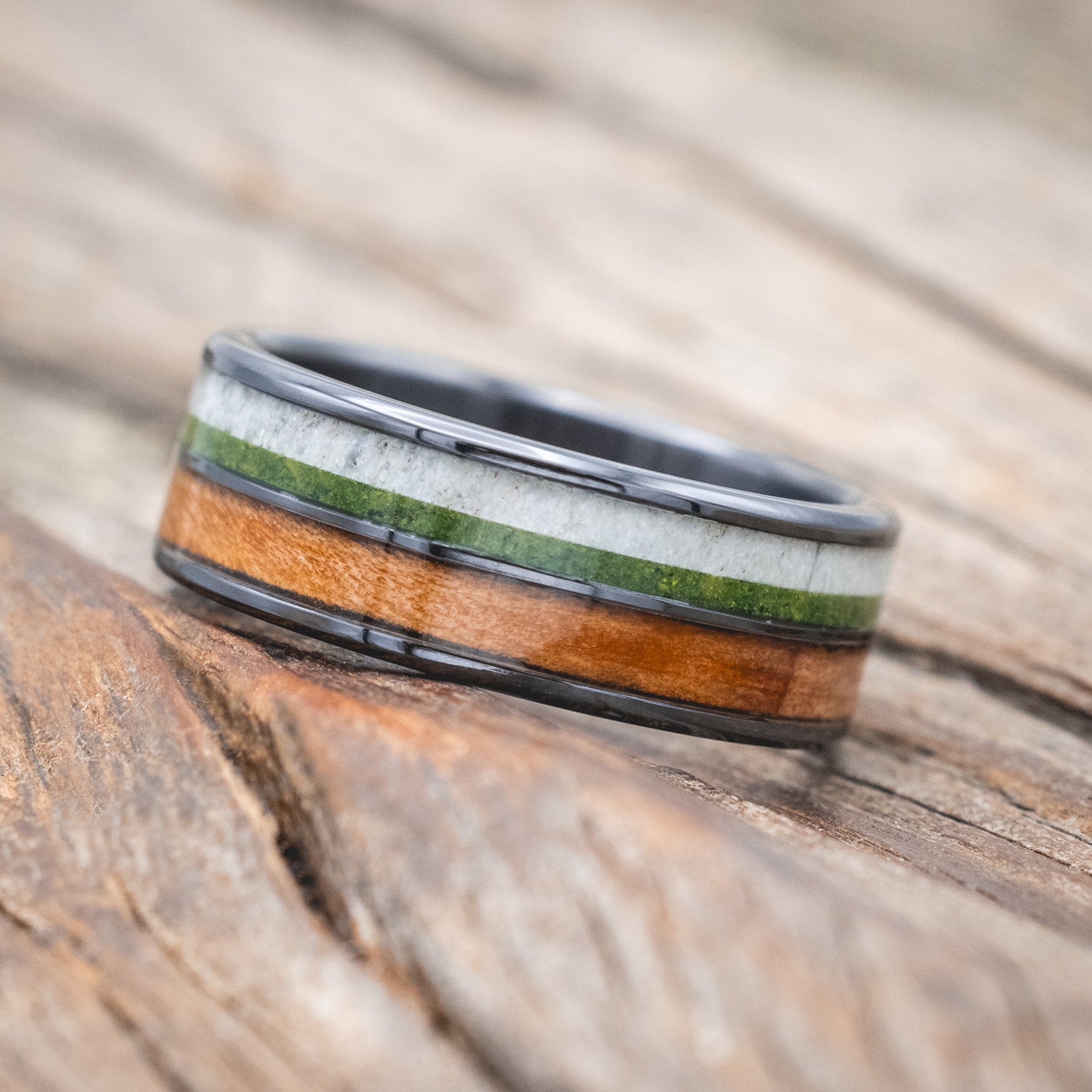"DYAD" - REDWOOD, ANTLER & MOSS WEDDING BAND-Staghead Designs