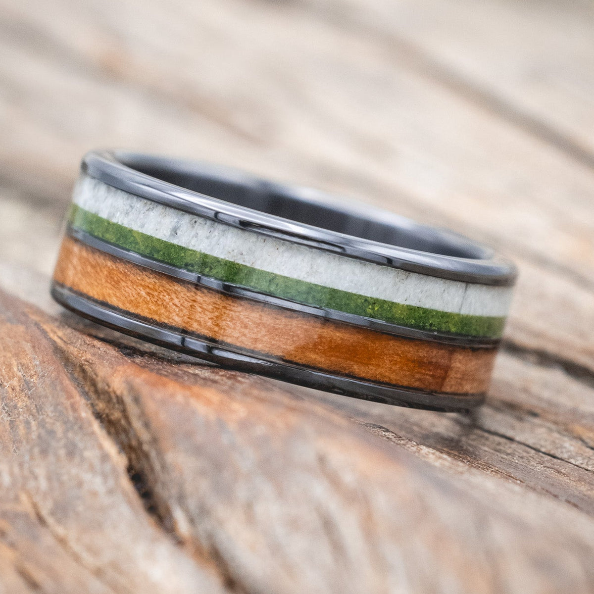 "DYAD" - REDWOOD, ANTLER & MOSS WEDDING BAND-Staghead Designs