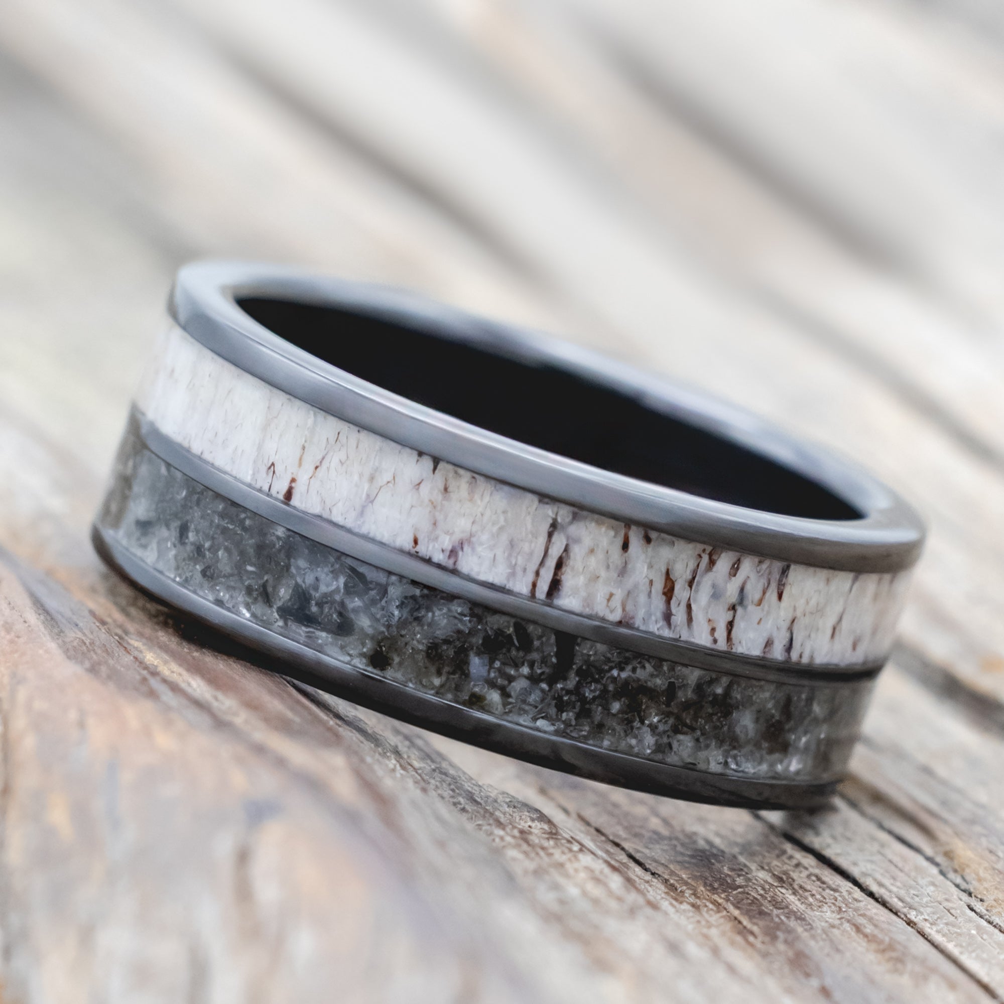 "DYAD" - TWO INLAY WEDDING BAND-Staghead Designs
