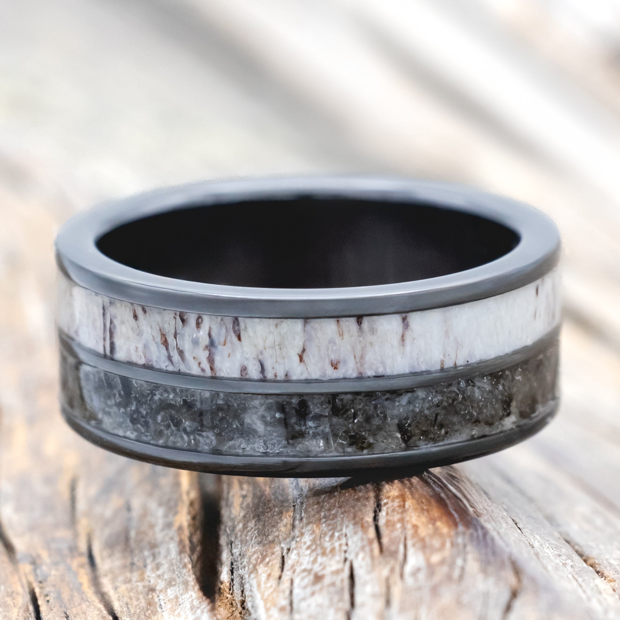 "DYAD" - TWO INLAY WEDDING BAND-Staghead Designs