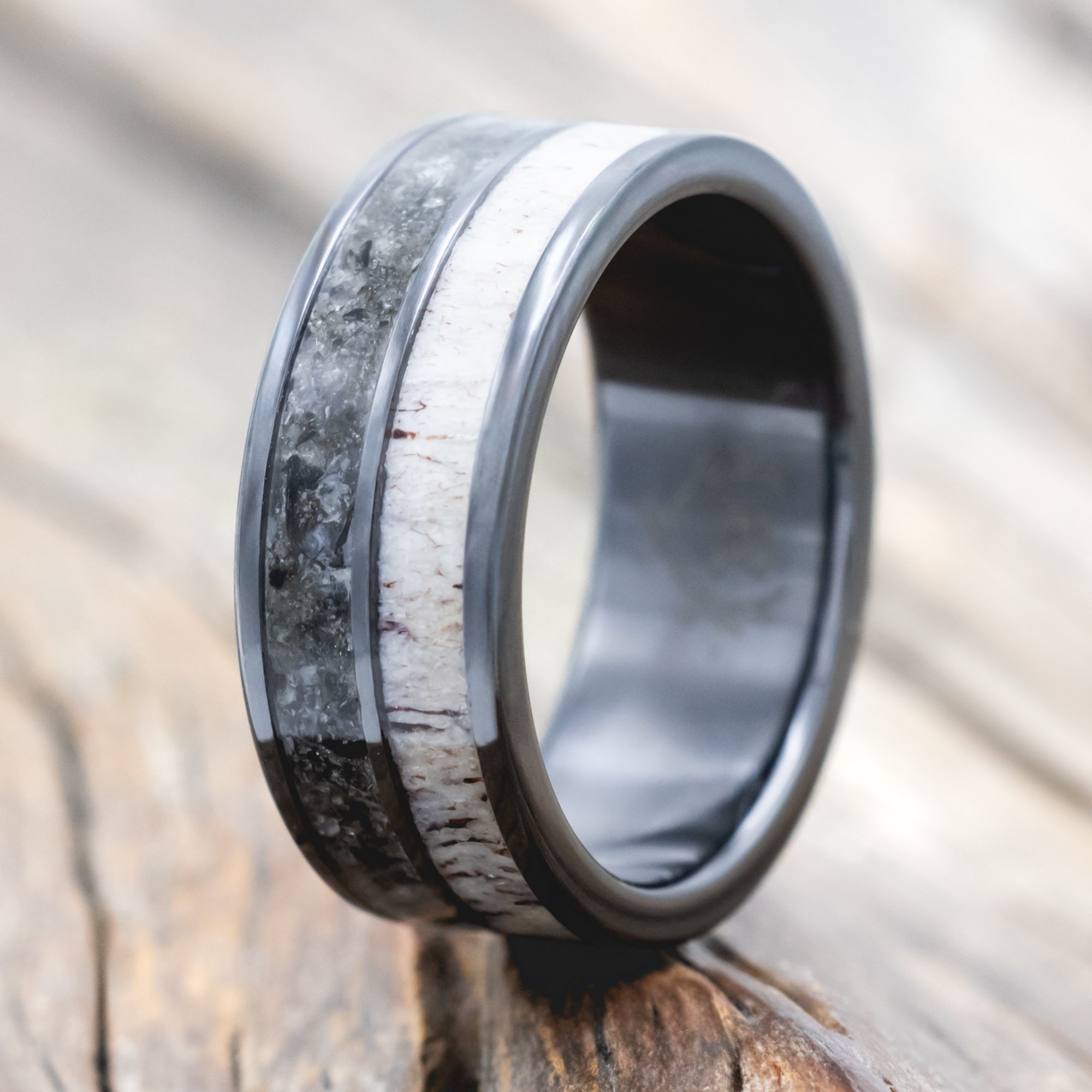 "DYAD" - TWO INLAY WEDDING BAND-Staghead Designs