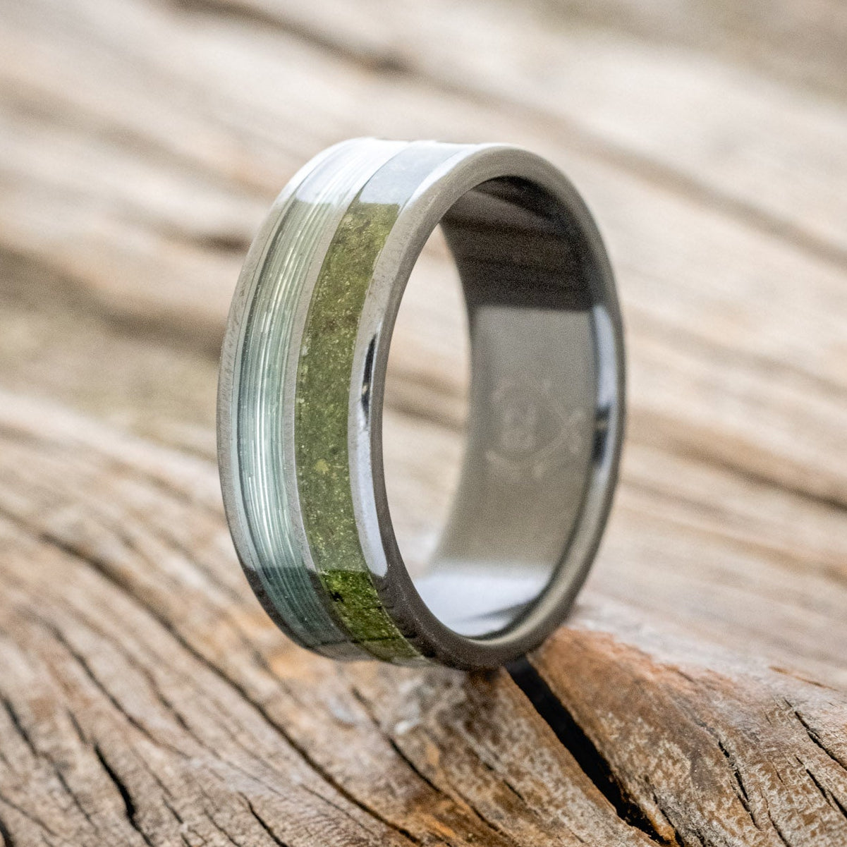 "DYAD" - MOSS & FISHING LINE WEDDING BAND-4