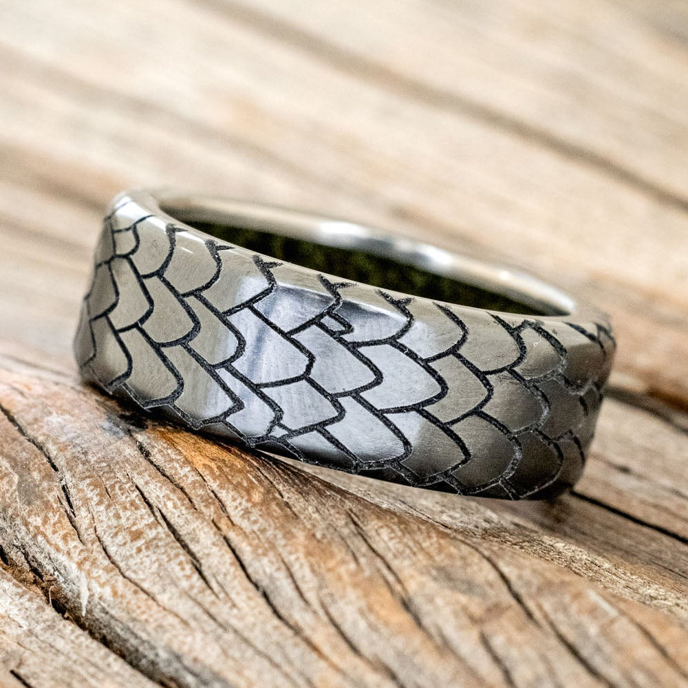 "Echo" - Dragon Scale Wedding Ring Featuring A Moss Lined Band-Staghead Designs
