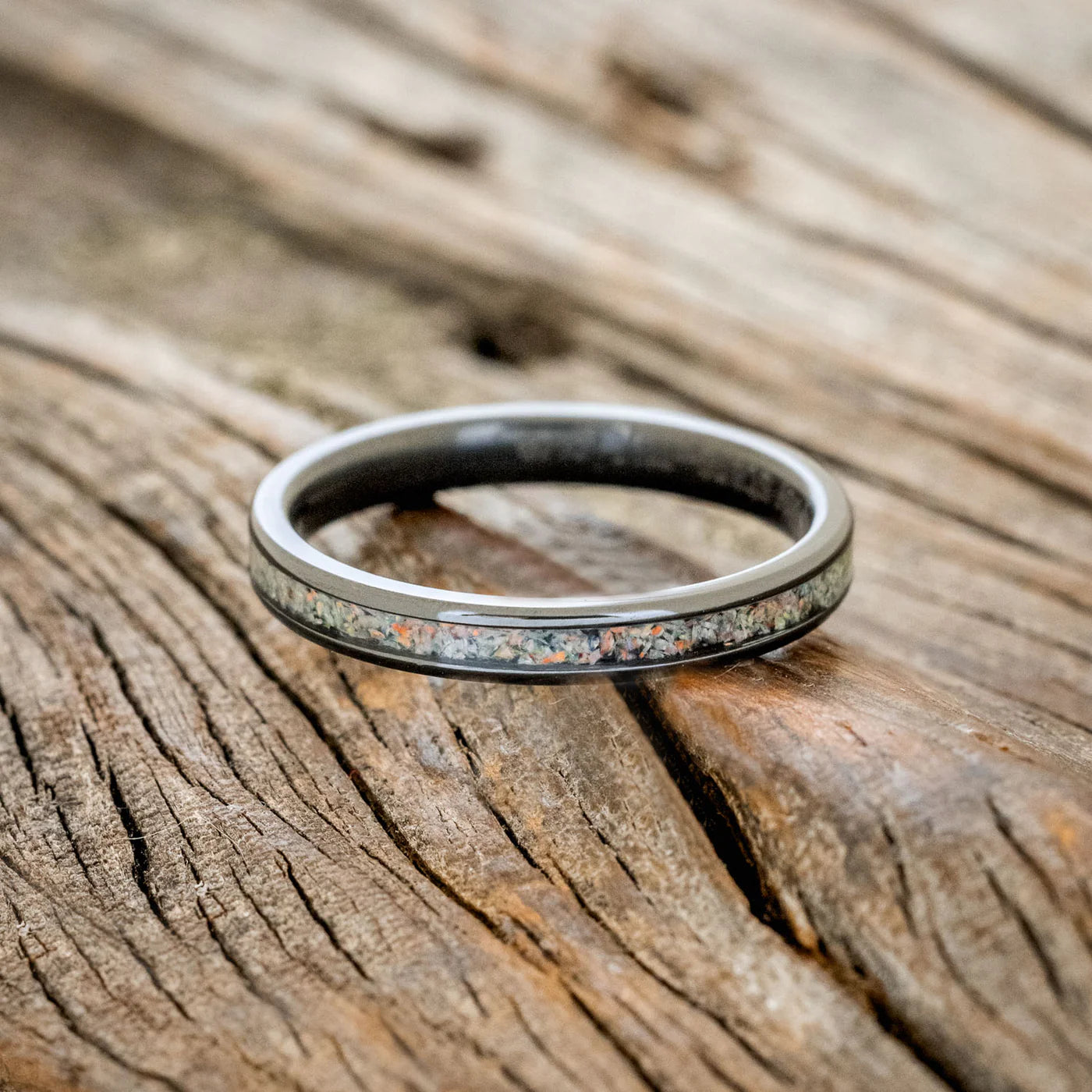 "Eterna" - Fire & Ice Opal Stacking Band (3MM) - Black Zirconium - Size 6 3/4