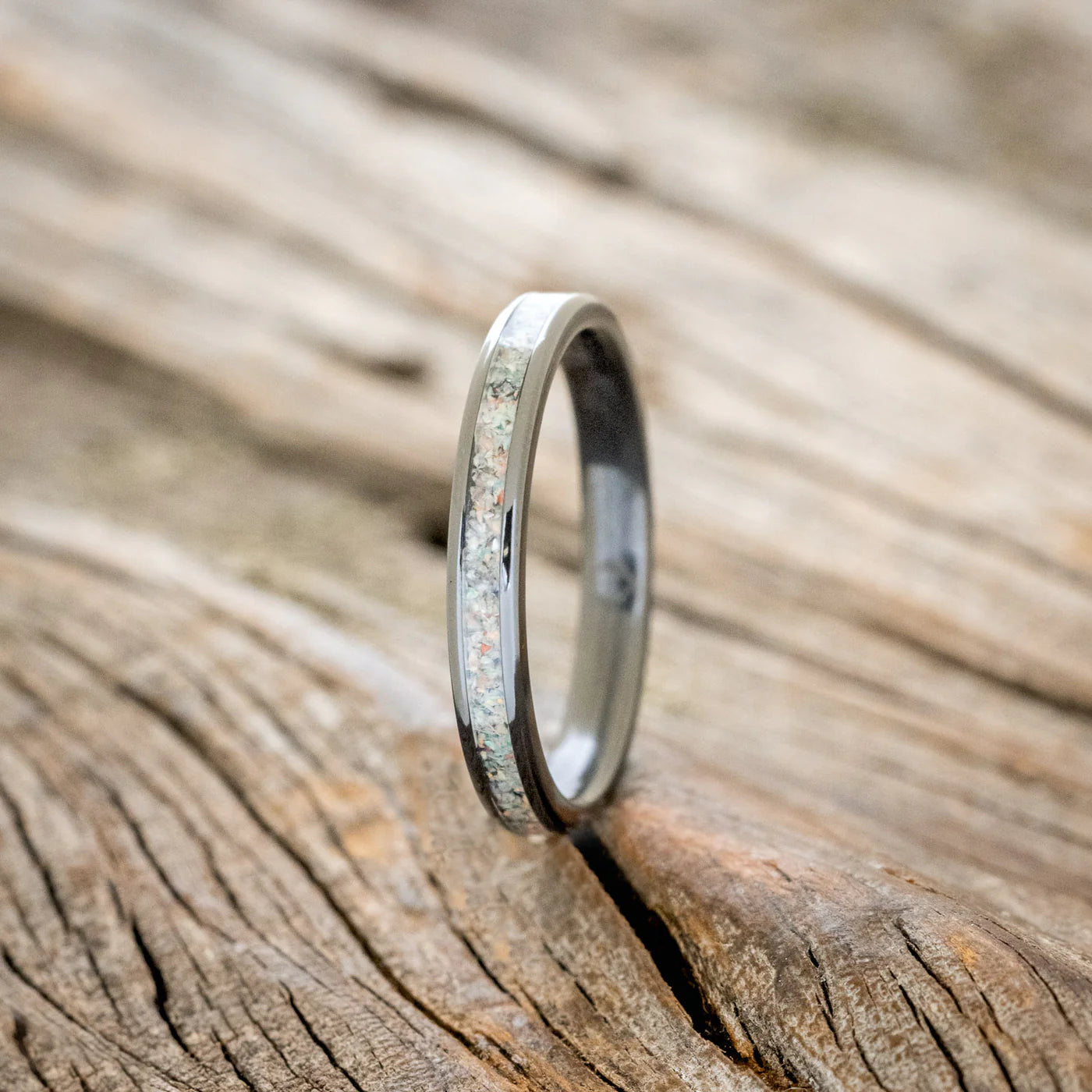 "Eterna" - Fire & Ice Opal Stacking Band (3MM) - Black Zirconium - Size 6 3/4