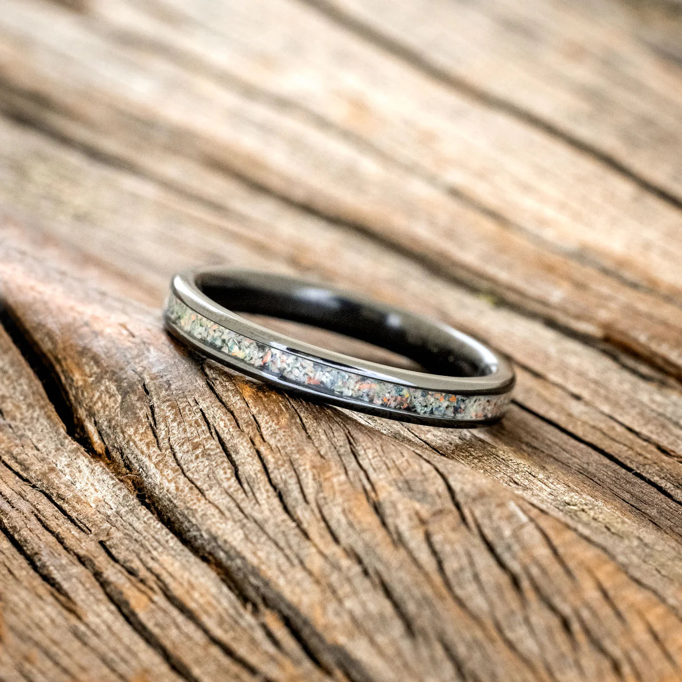 "Eterna" - Fire & Ice Opal Stacking Band (3MM) - Black Zirconium - Size 6 3/4