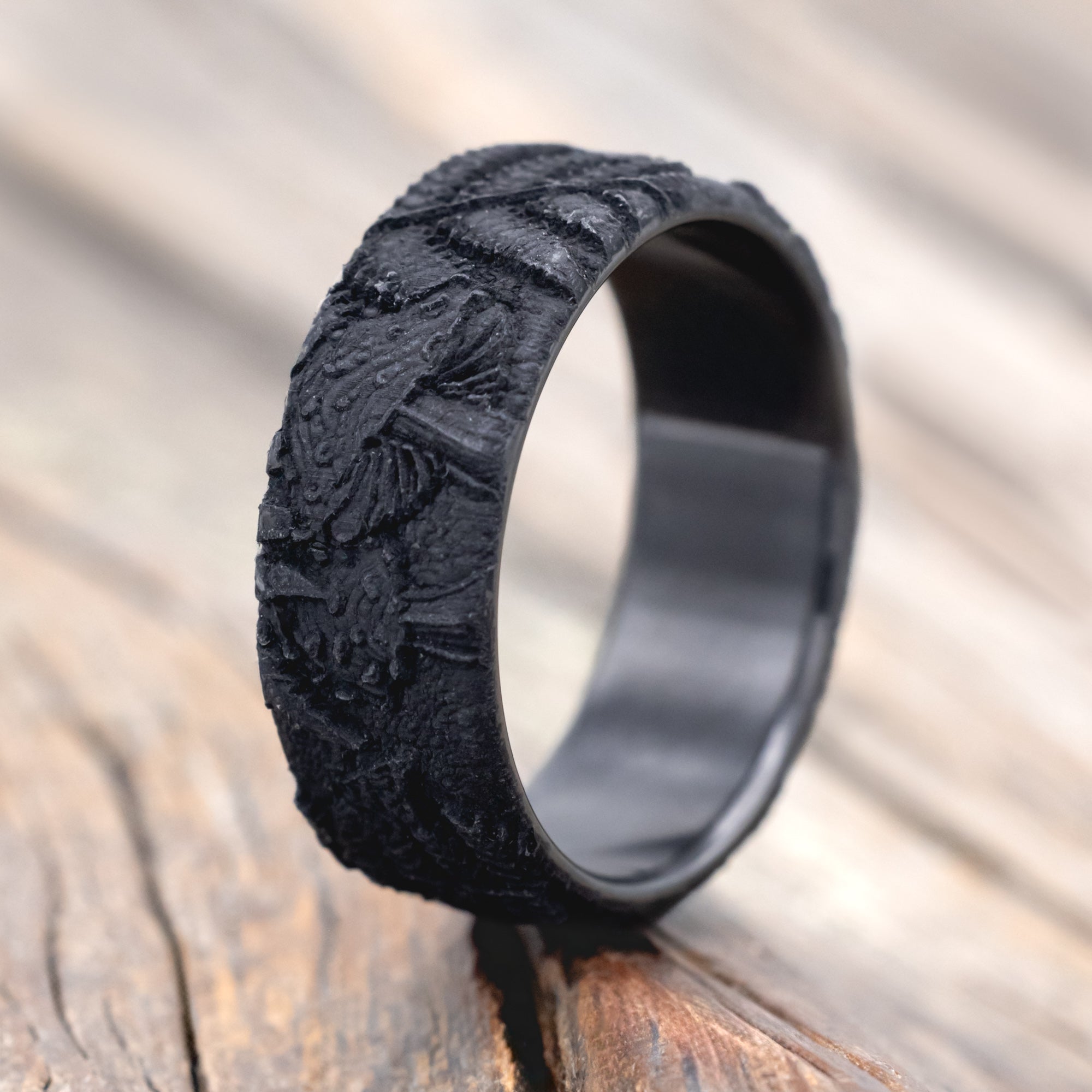 "FOREST" - 3D ENGRAVED MUSHROOM-INSPIRED WEDDING BAND-Staghead Designs