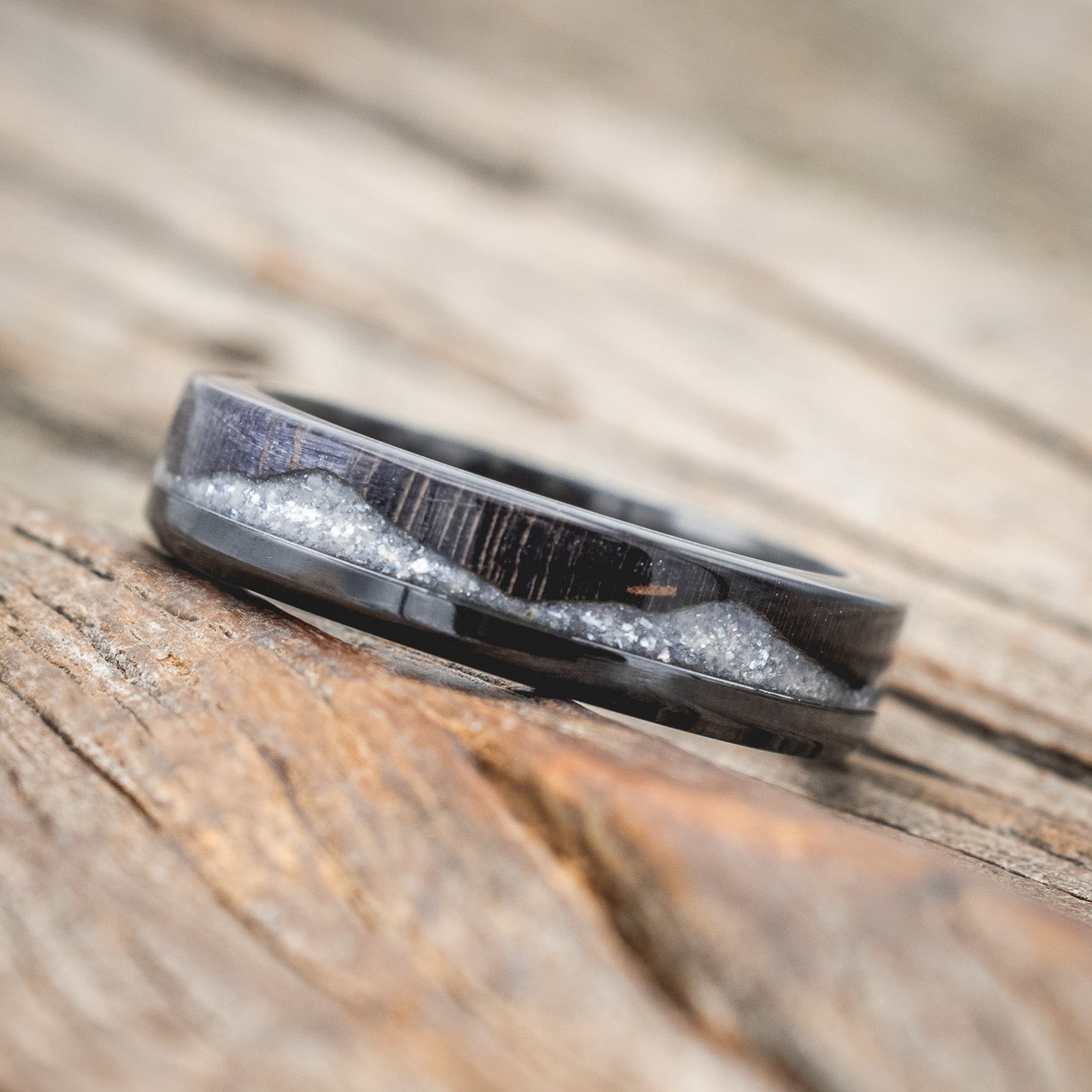 "EZRA" - DARK MAPLE WITH DIAMOND DUST WEDDING RING-Staghead Designs