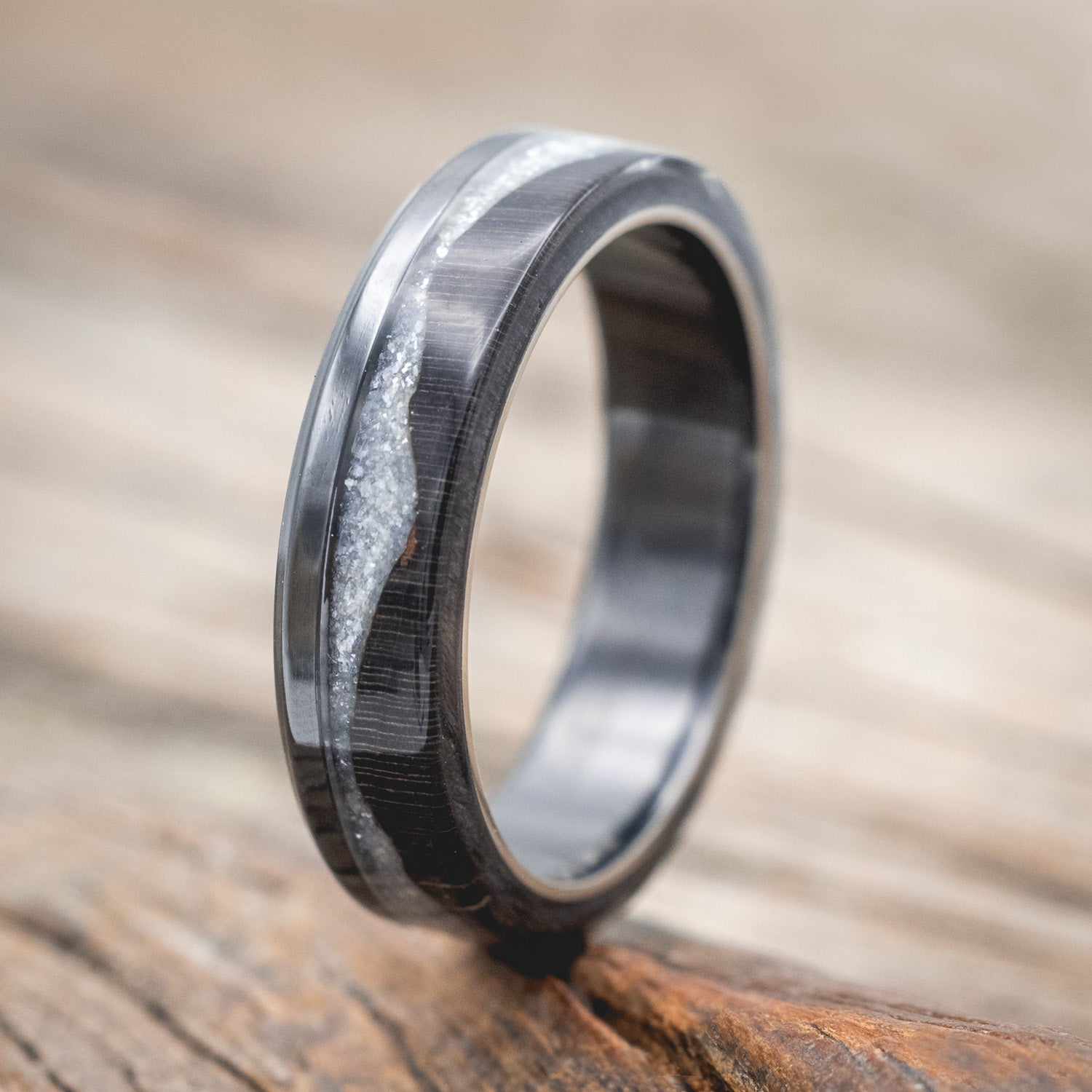 "EZRA" - DARK MAPLE WITH DIAMOND DUST WEDDING RING-Staghead Designs