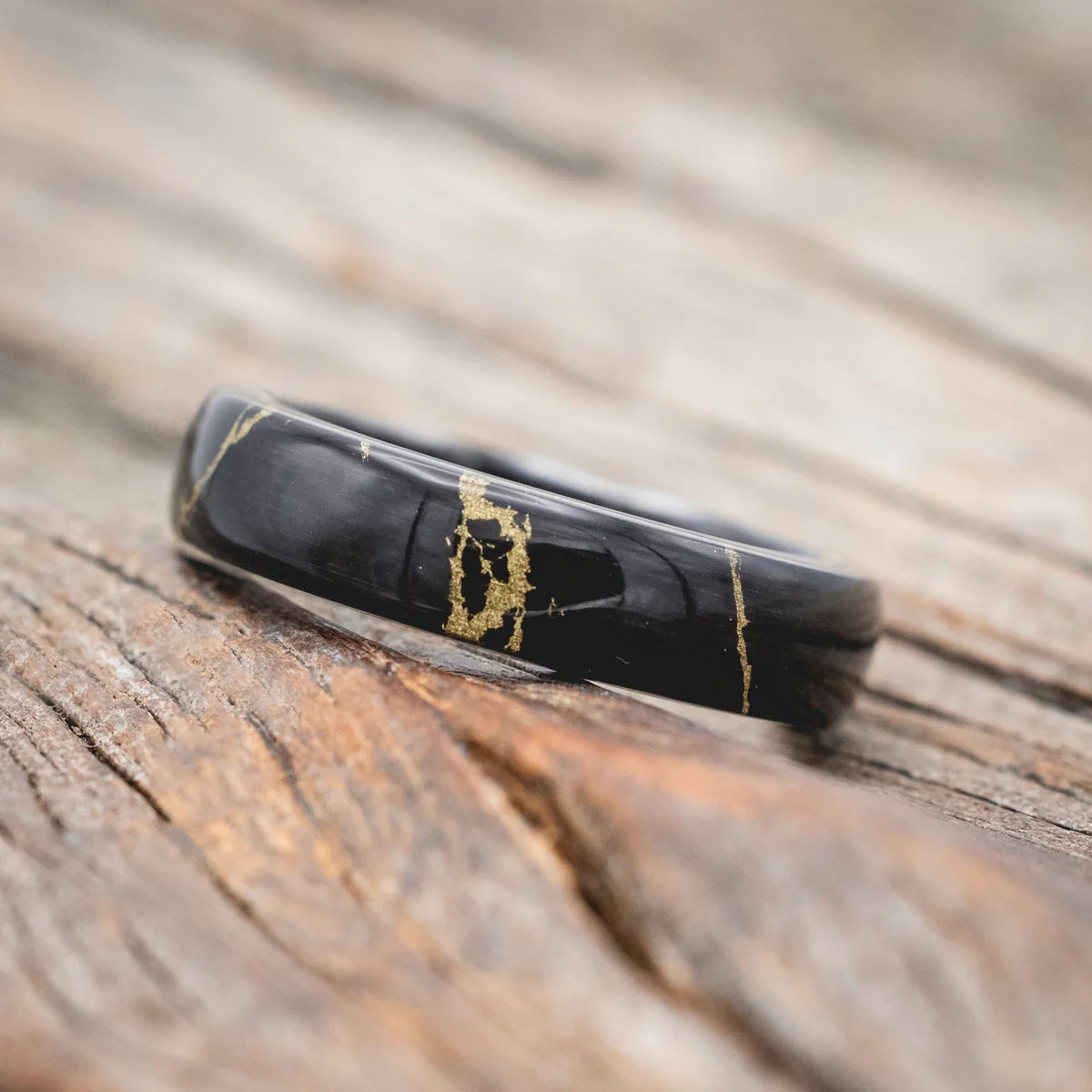 "Haven" - Black & Gold Matrix Trustone Wedding Band - Black Zirconium (6mm) - Size 8 1/2-Staghead Designs
