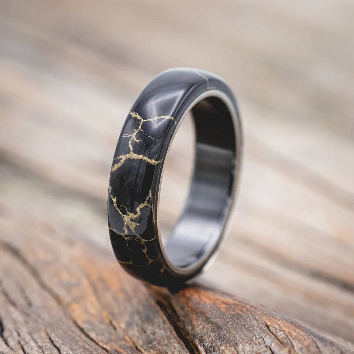 "Haven" - Black & Gold Matrix Trustone Wedding Band - Black Zirconium (6mm) - Size 8 1/2-Staghead Designs