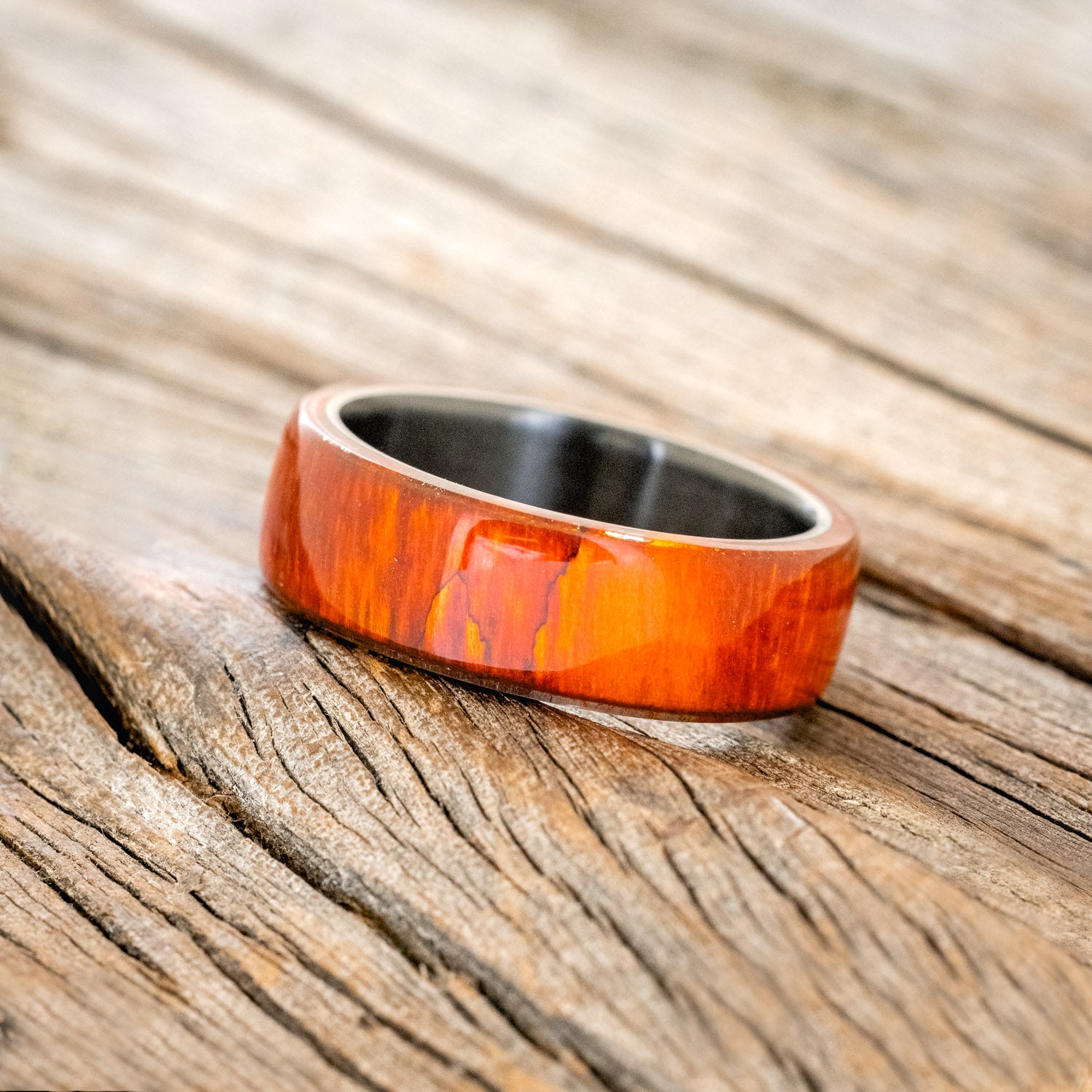 "HAVEN" - ORANGE DYED SPALTED MAPLE WEDDING BAND-2