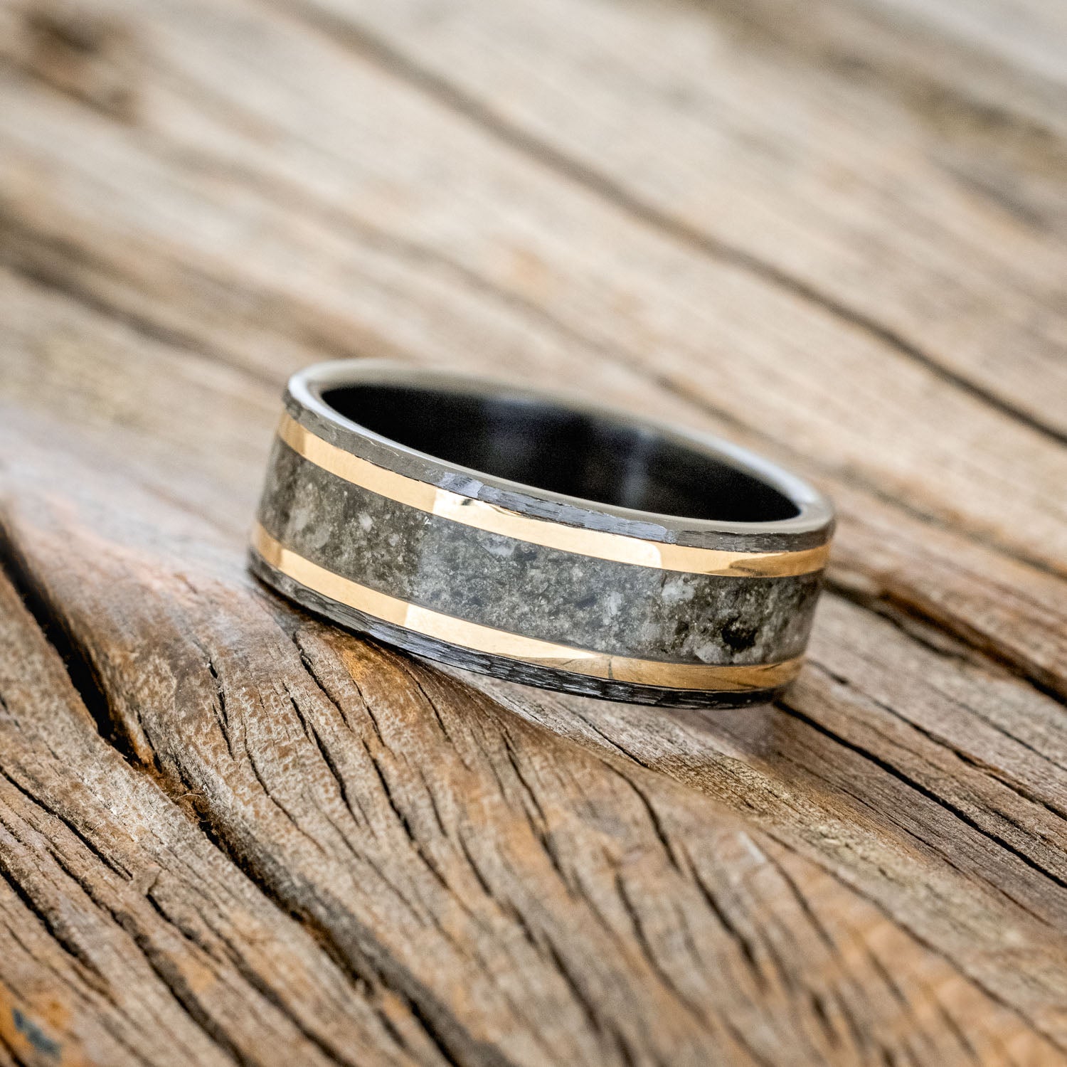 "HOLLIS" - MOONSTONE & 14K GOLD INLAYS WEDDING RING-2