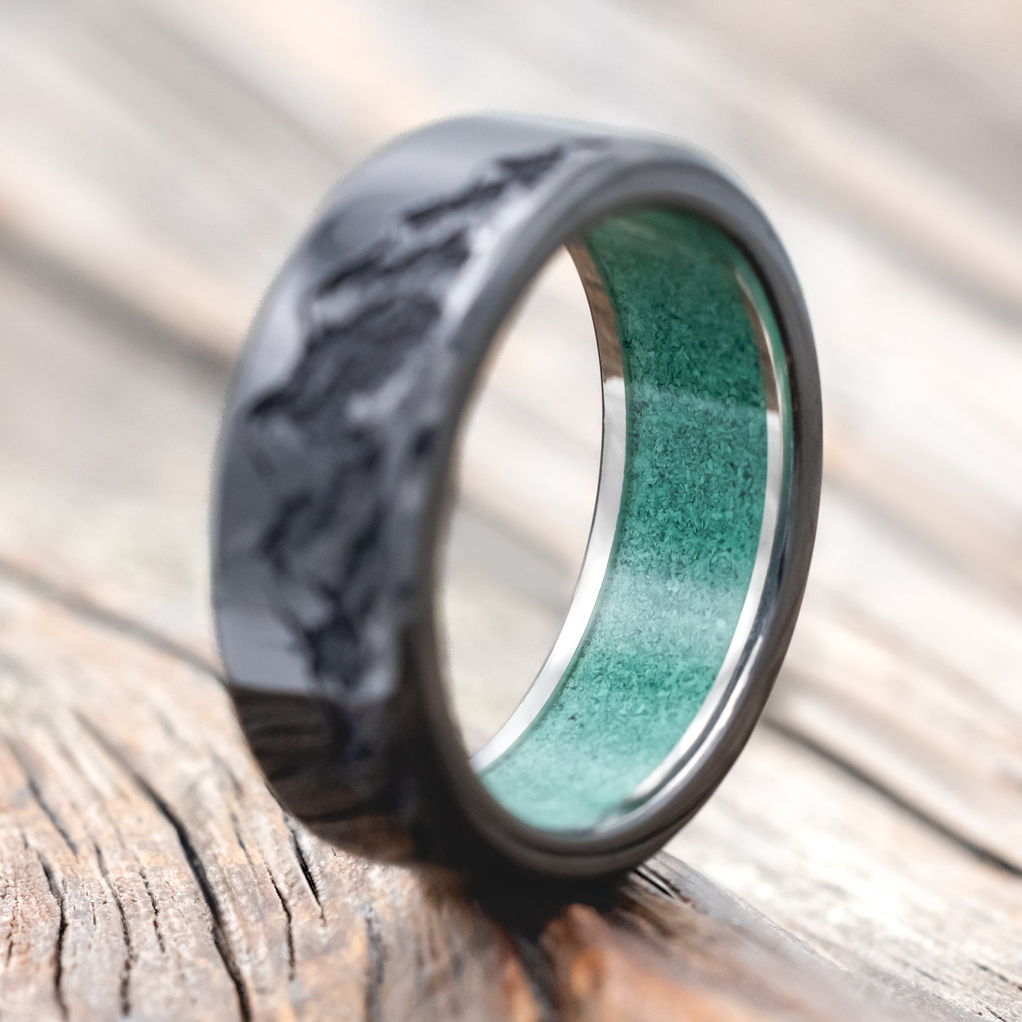 "HORIZON" - MOUNTAIN ENGRAVED WEDDING BAND WITH CUSTOM LINING-Staghead Designs