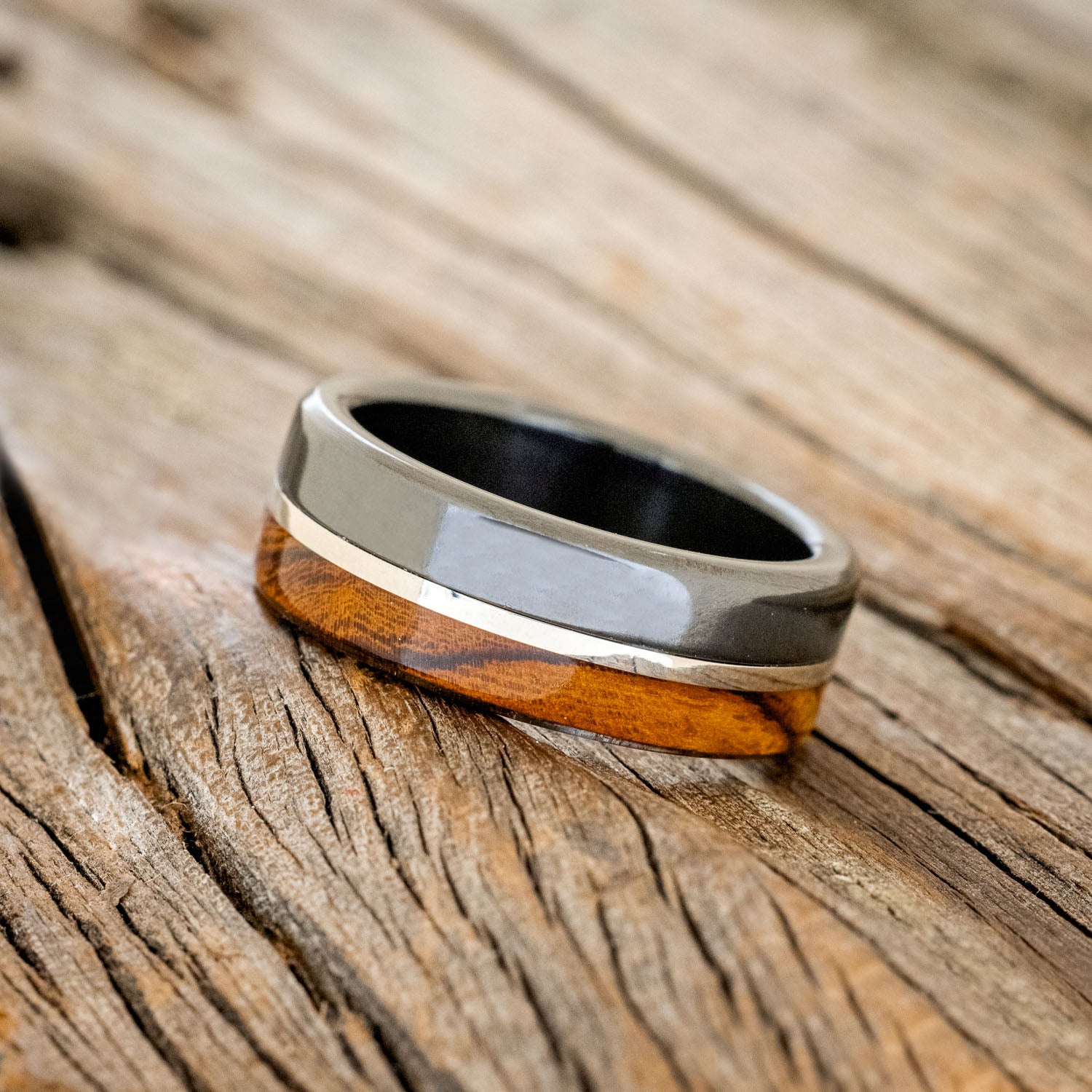 "LEDGER" - IRONWOOD & 14K GOLD INLAY WEDDING RING-2