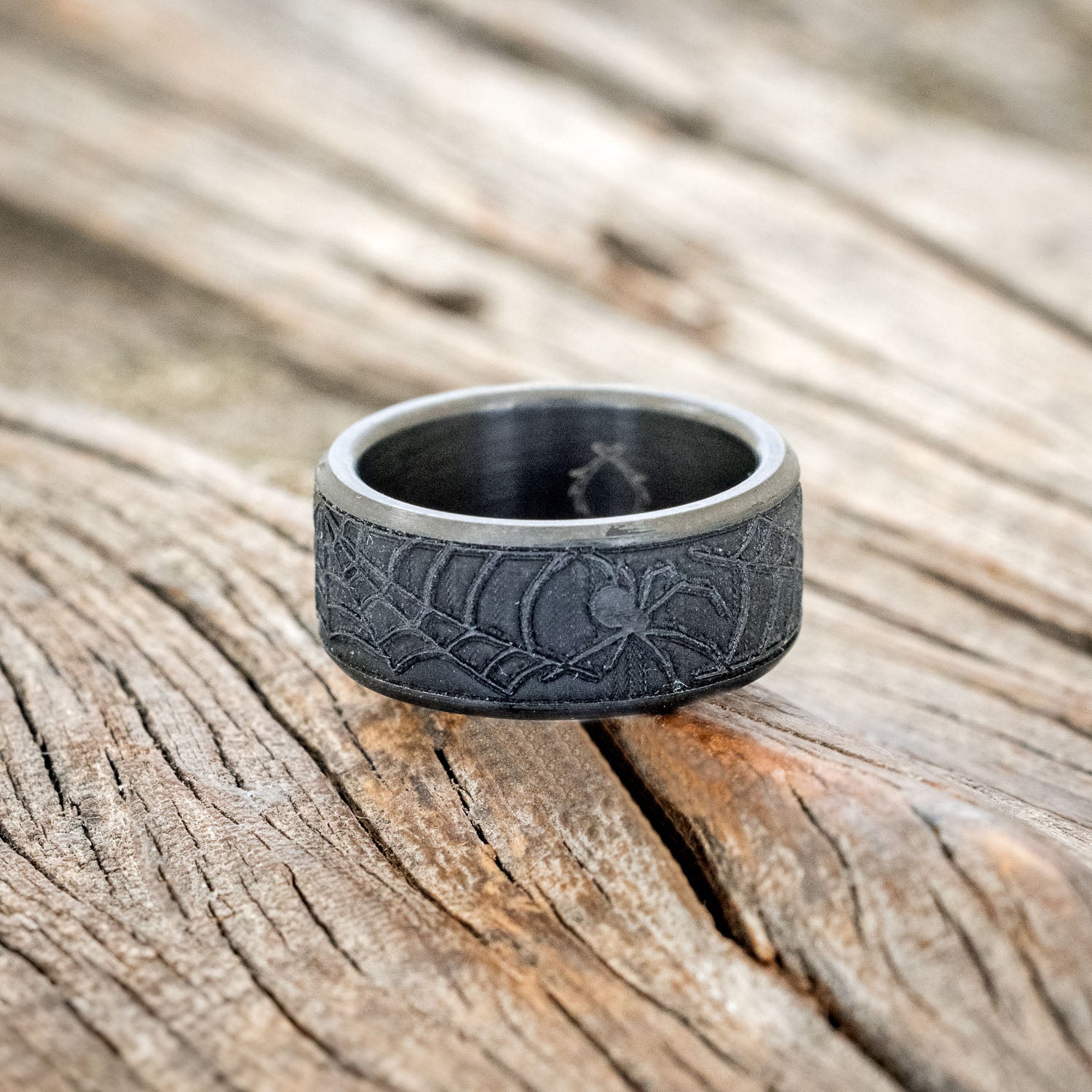 "LEGACY" - CHANNEL EMBOSSED SPIDER & WEB WEDDING BAND-8