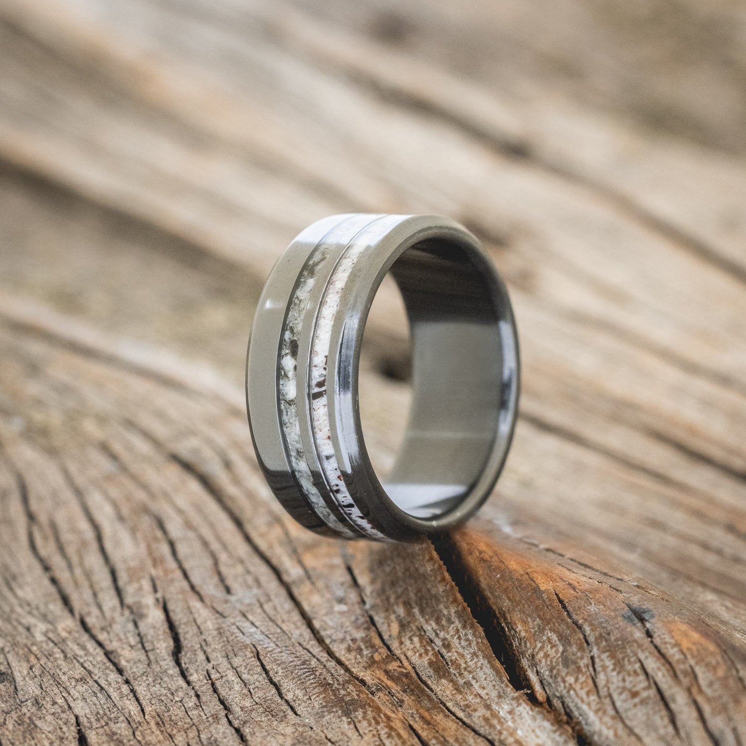 "COSMO" - MATCHING SET OF MOONSTONE & ANTLER WEDDING RINGS-2