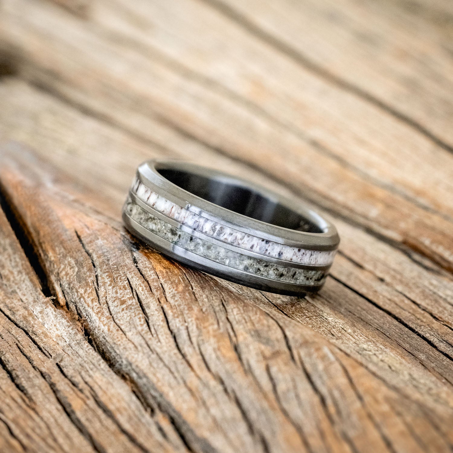 "COSMO" - MOONSTONE & ANTLER WEDDING BAND-2