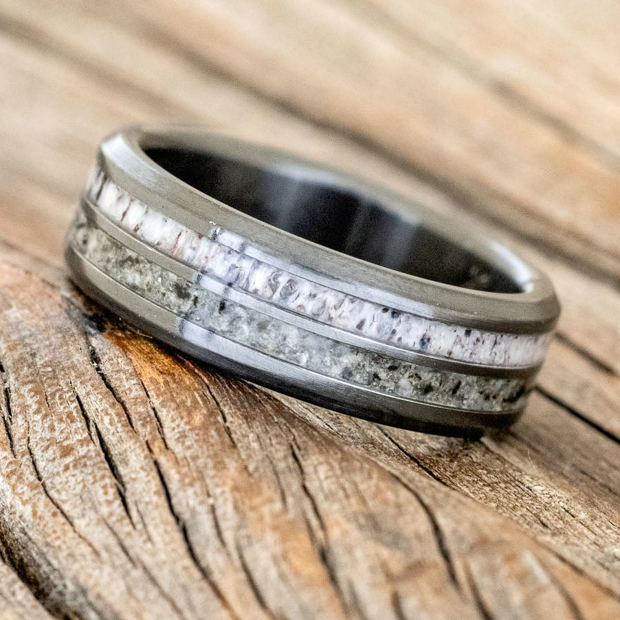 "COSMO" - MOONSTONE & ANTLER WEDDING BAND-2