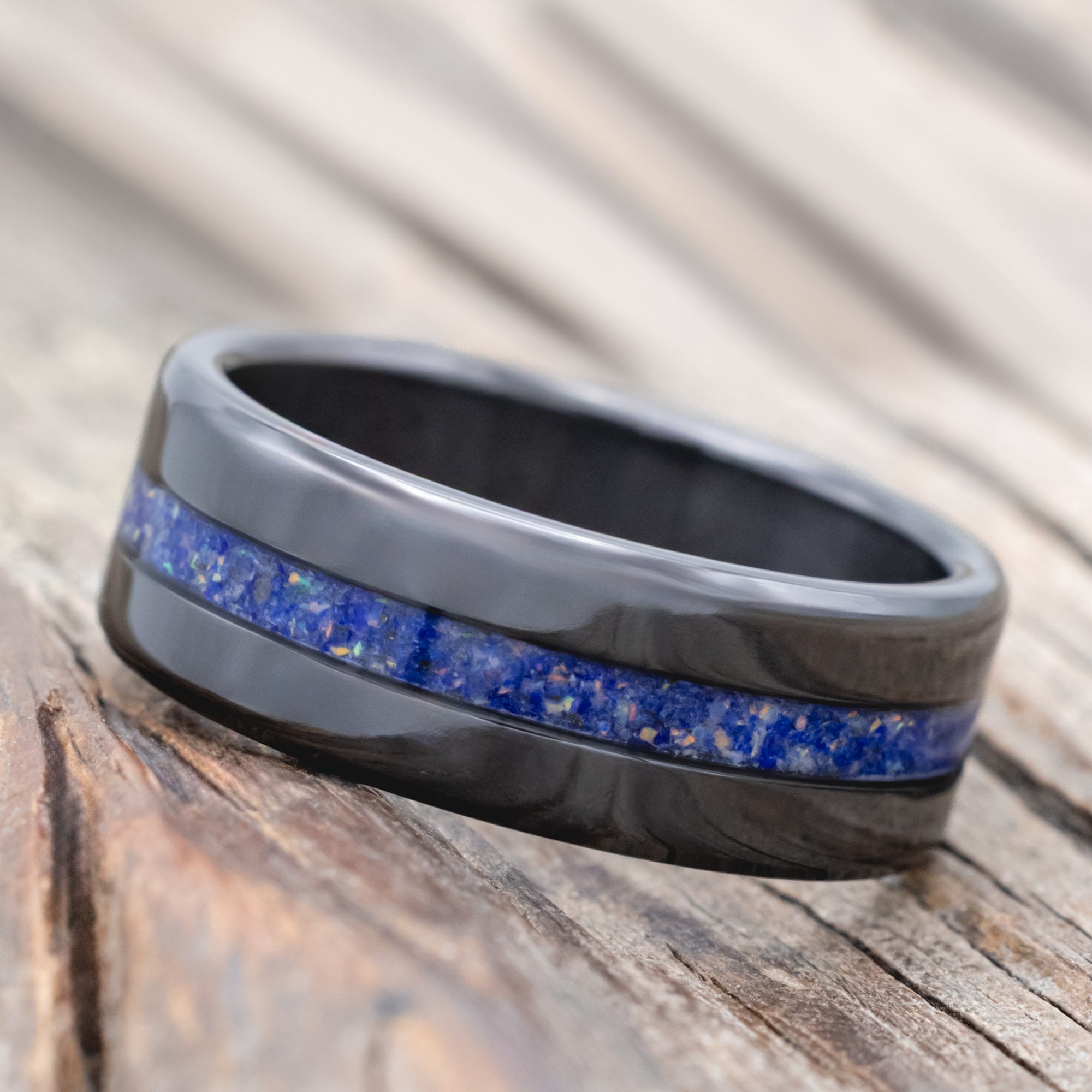"NIRVANA" - CENTERED INLAY WEDDING BAND-Staghead Designs