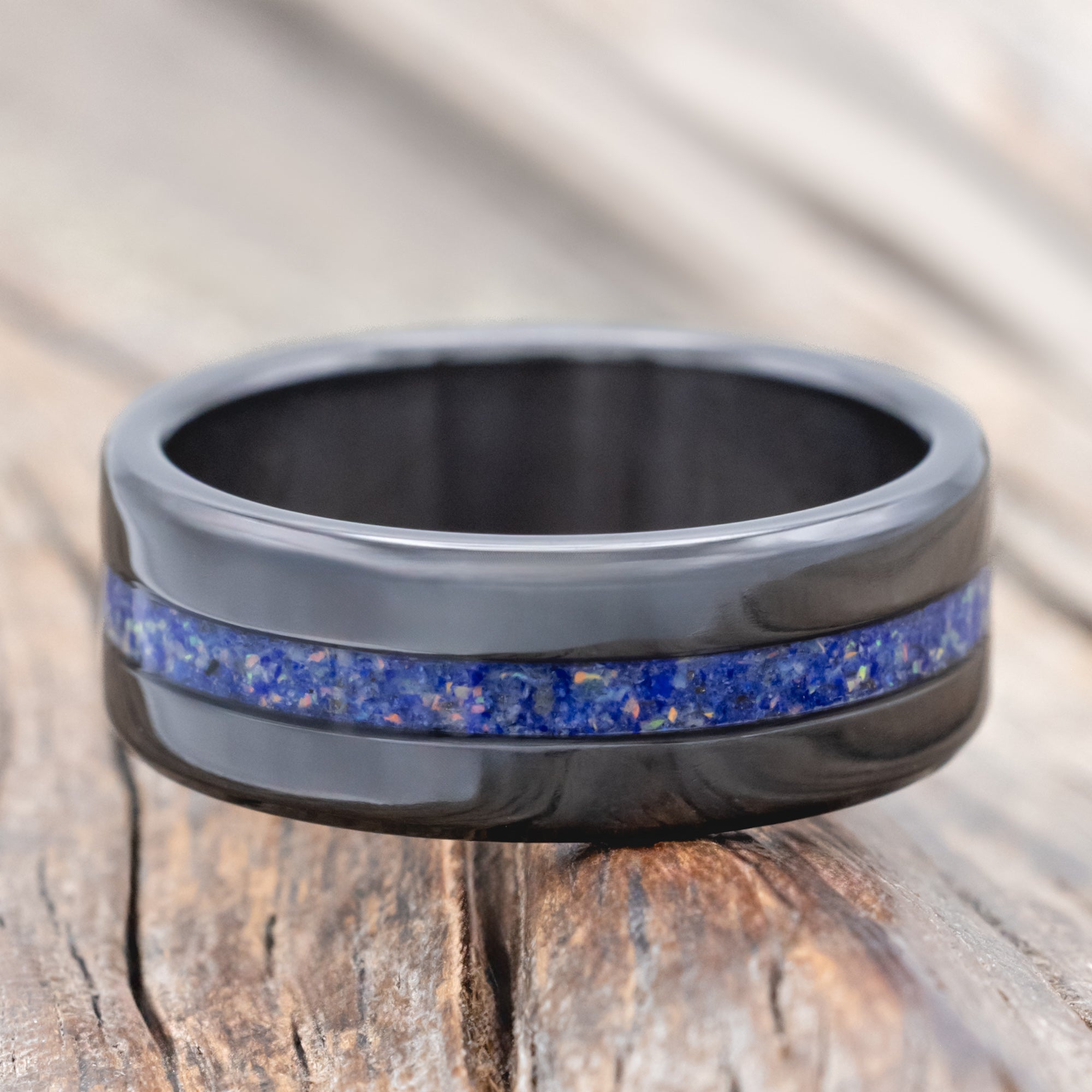 "NIRVANA" - CENTERED INLAY WEDDING BAND-Staghead Designs