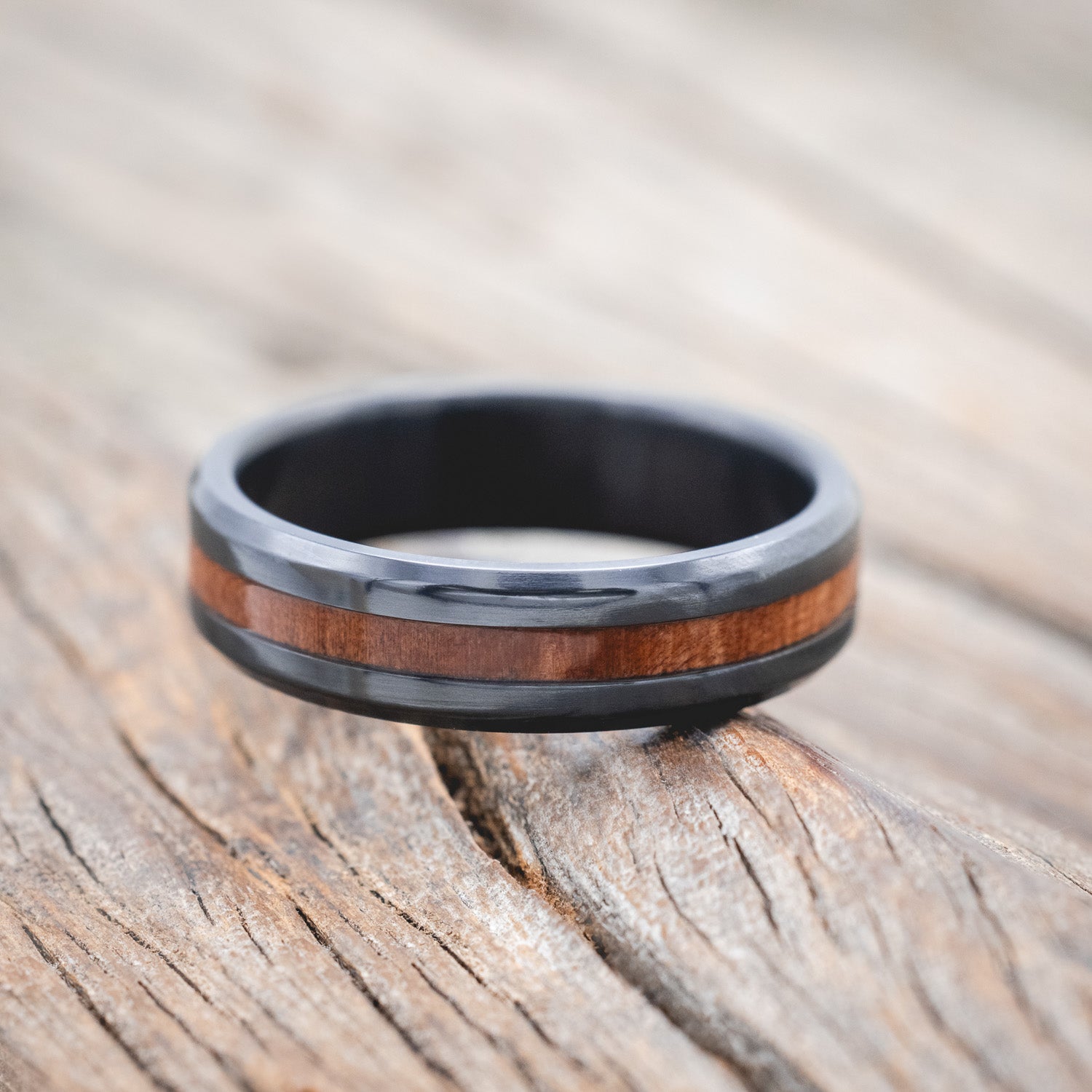 "NIRVANA" - CENTERED REDWOOD WEDDING RING-Staghead Designs