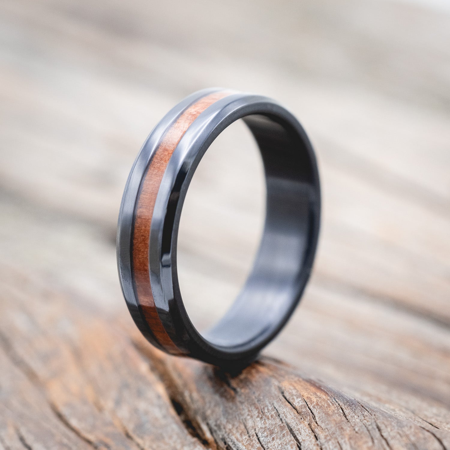 "NIRVANA" - CENTERED REDWOOD WEDDING RING-Staghead Designs