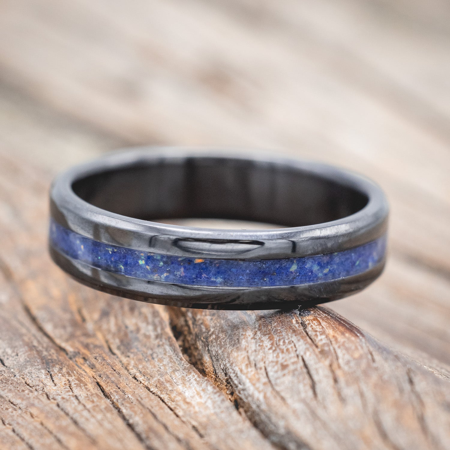 "NIRVANA" - WEDDING BAND WITH MIXED LAPIS LAZULI AND FIRE & ICE OPAL INLAY-Staghead Designs
