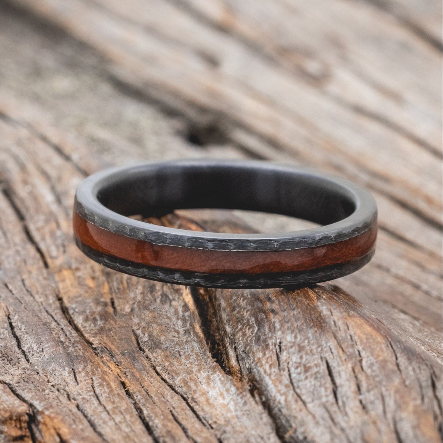 "PERENNA" - REDWOOD STACKING BAND WITH A HAMMERED FINISH-Staghead Designs