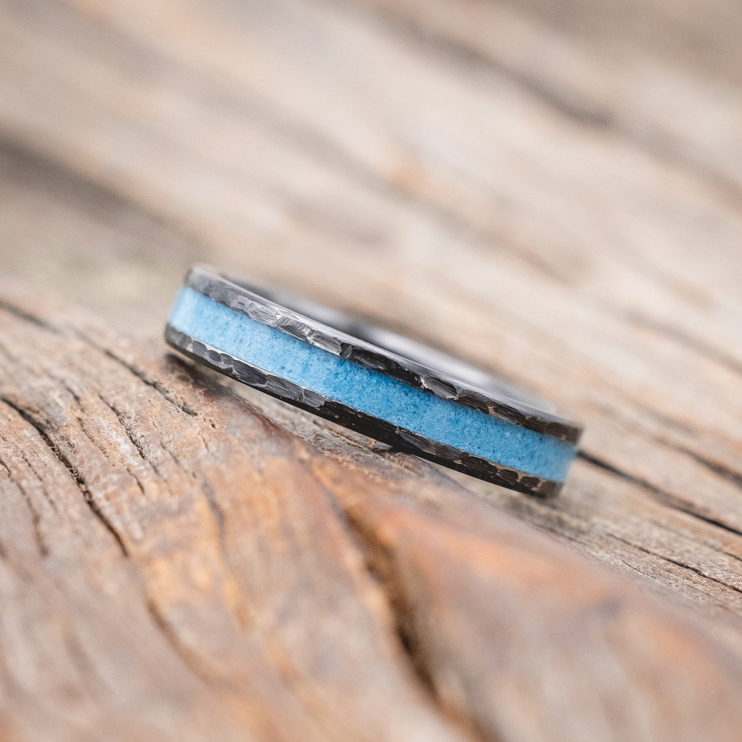 "PERENNA" - TURQUOISE STACKING BAND WITH HAMMERED FINISH-Staghead Designs