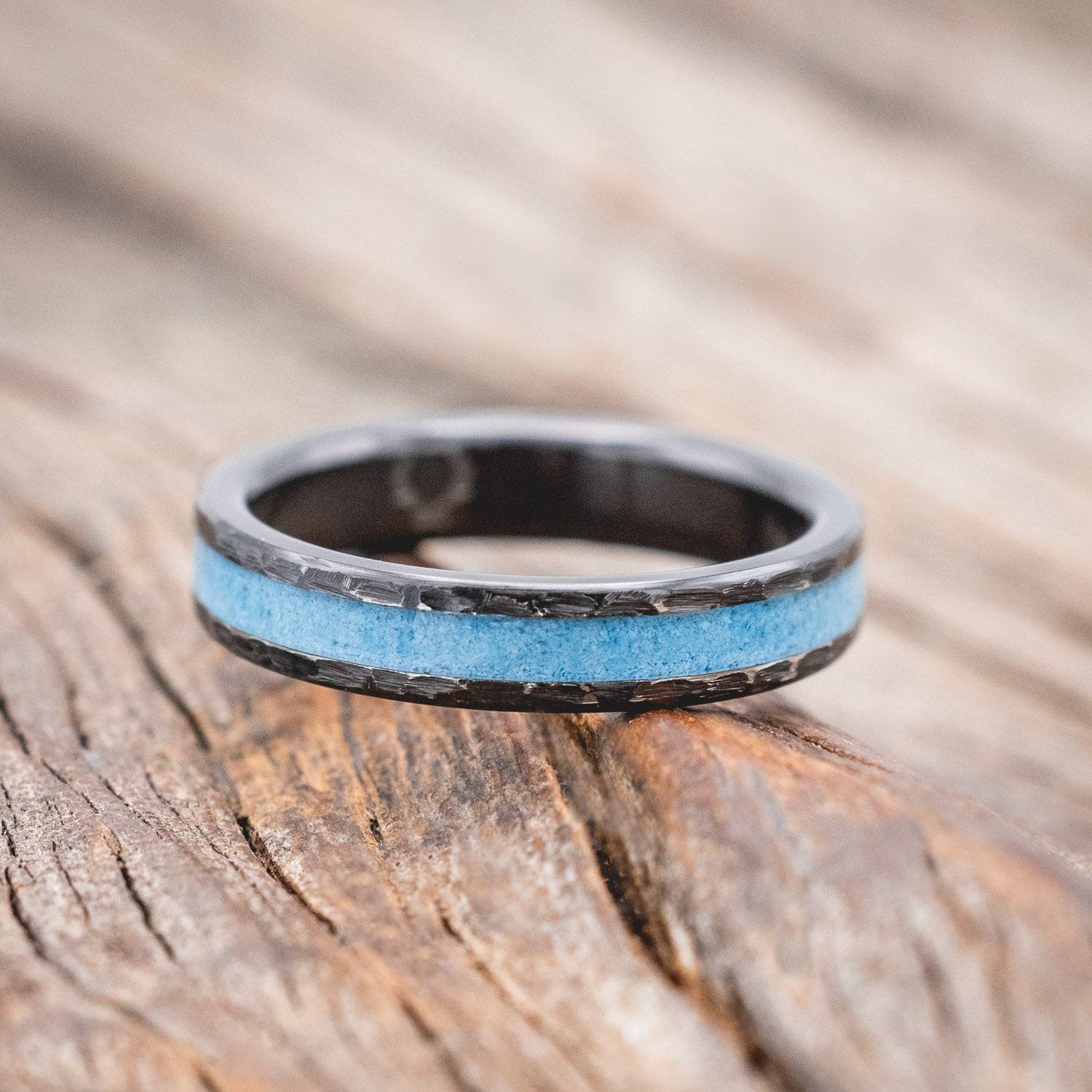 "PERENNA" - TURQUOISE STACKING BAND WITH HAMMERED FINISH-Staghead Designs