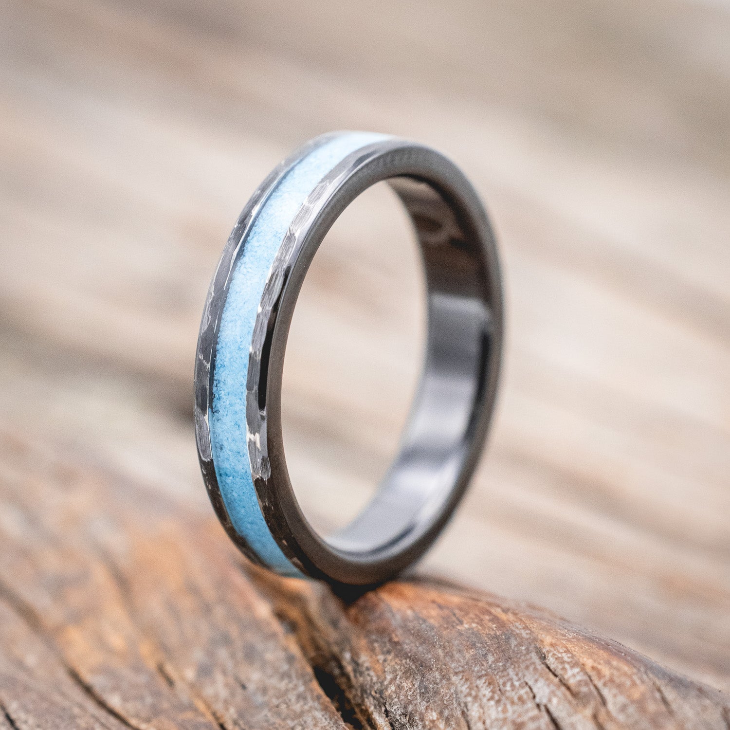 "PERENNA" - TURQUOISE STACKING BAND WITH HAMMERED FINISH-Staghead Designs