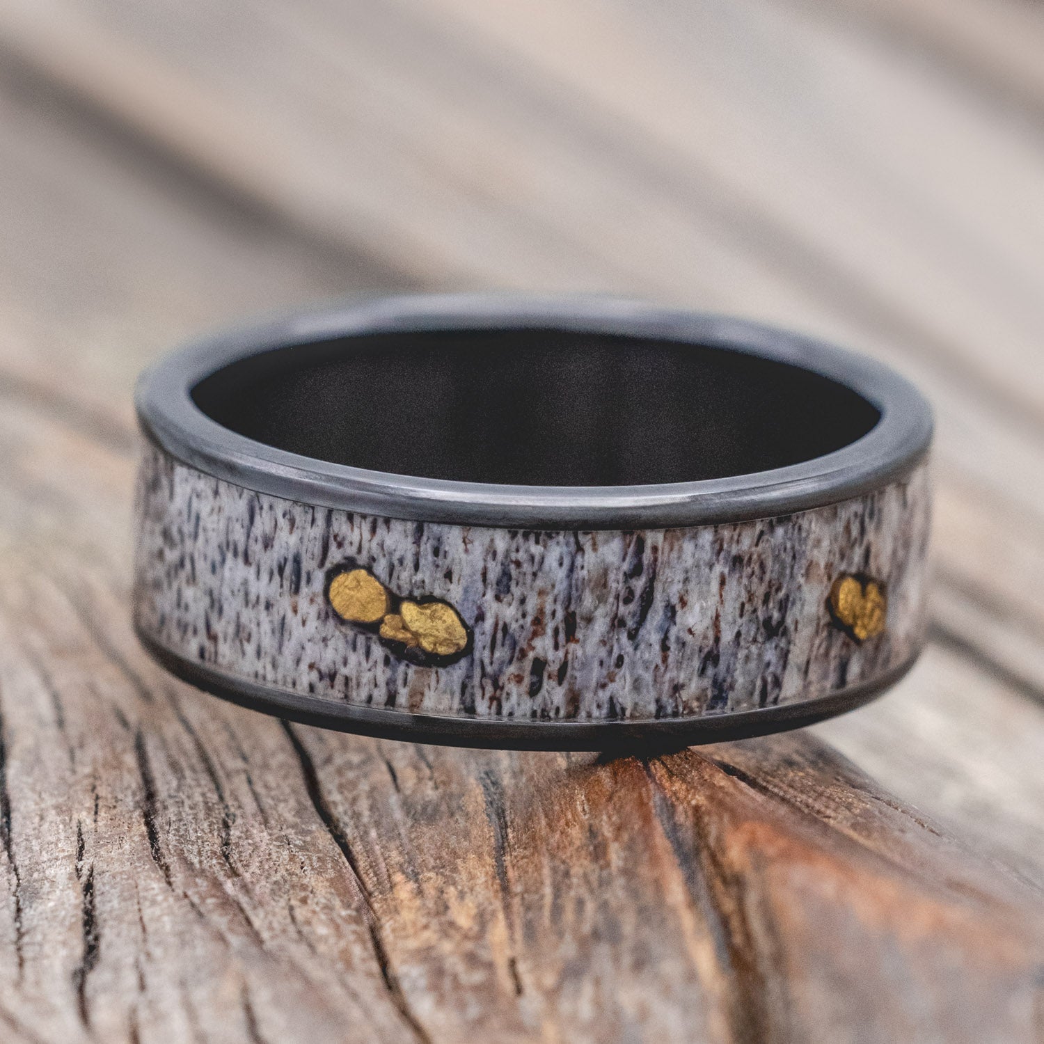 "RAINIER" - ANTLER & GOLD NUGGETS WEDDING BAND-Staghead Designs