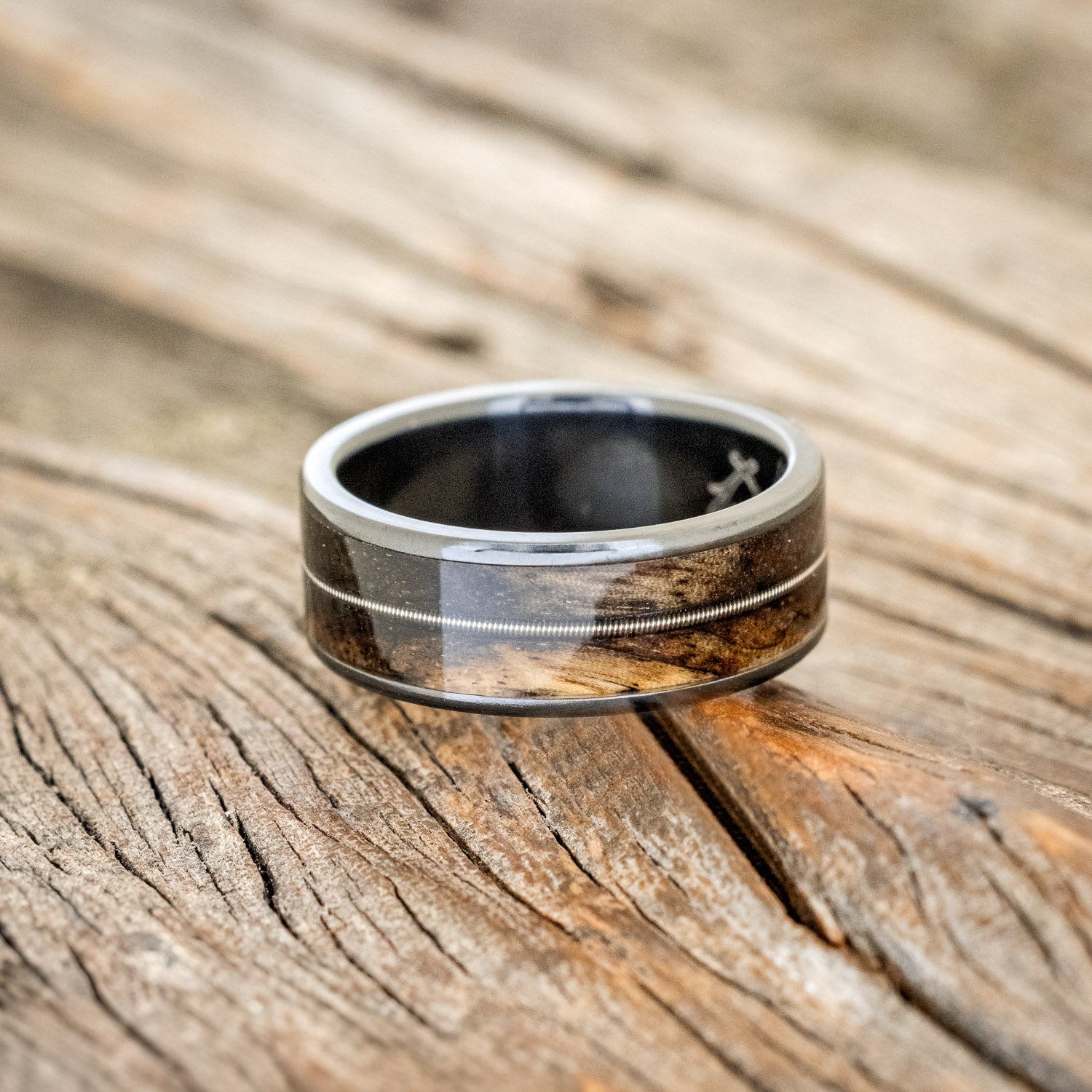 "RAINIER" - SPALTED MAPLE WOOD & GUITAR STRING WEDDING BAND-6
