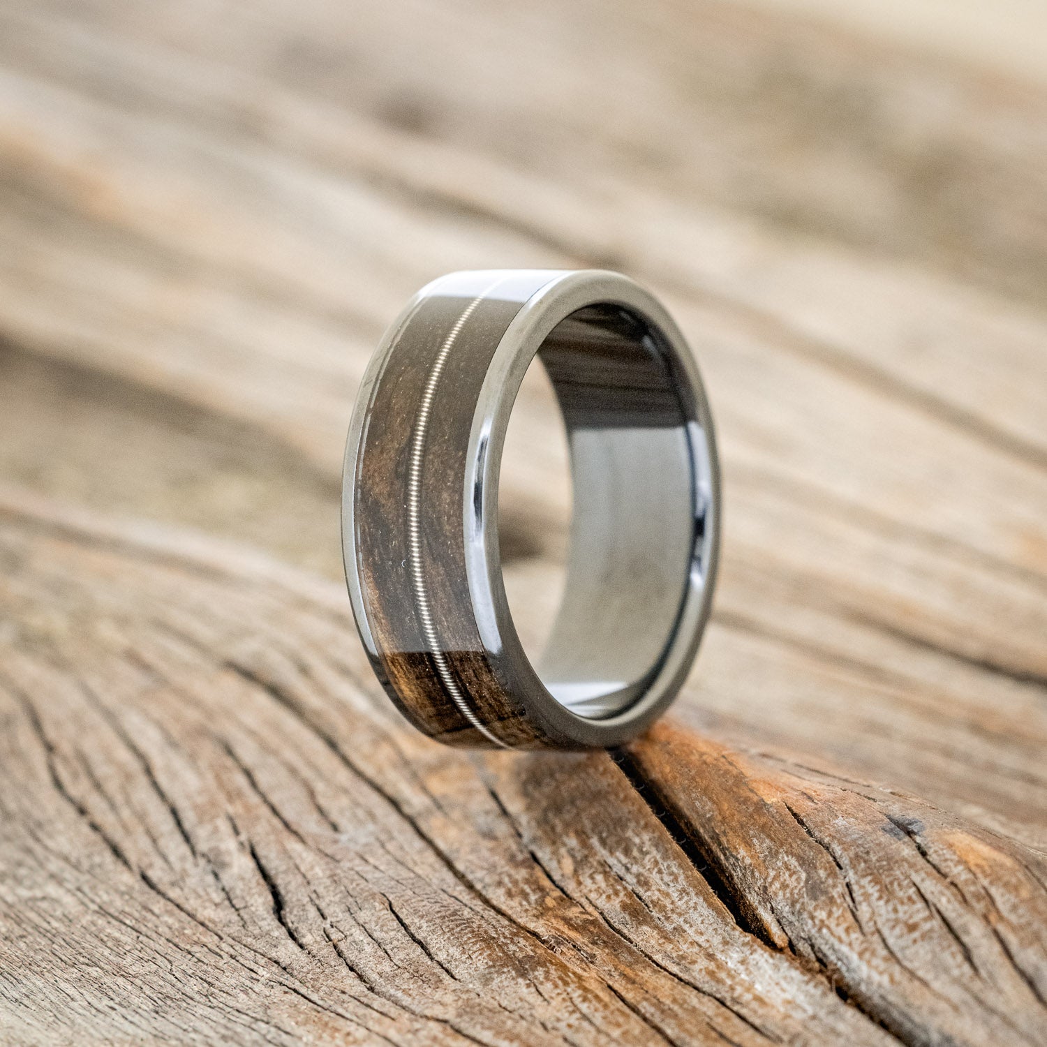 "RAINIER" - SPALTED MAPLE WOOD & GUITAR STRING WEDDING BAND-4