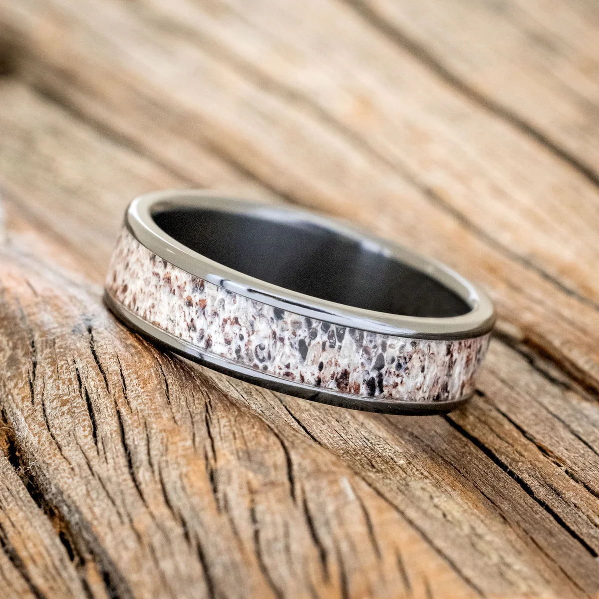 "Rainier" - Antler Wedding Band - Black Zirconium (6mm) - Size 12 1/2