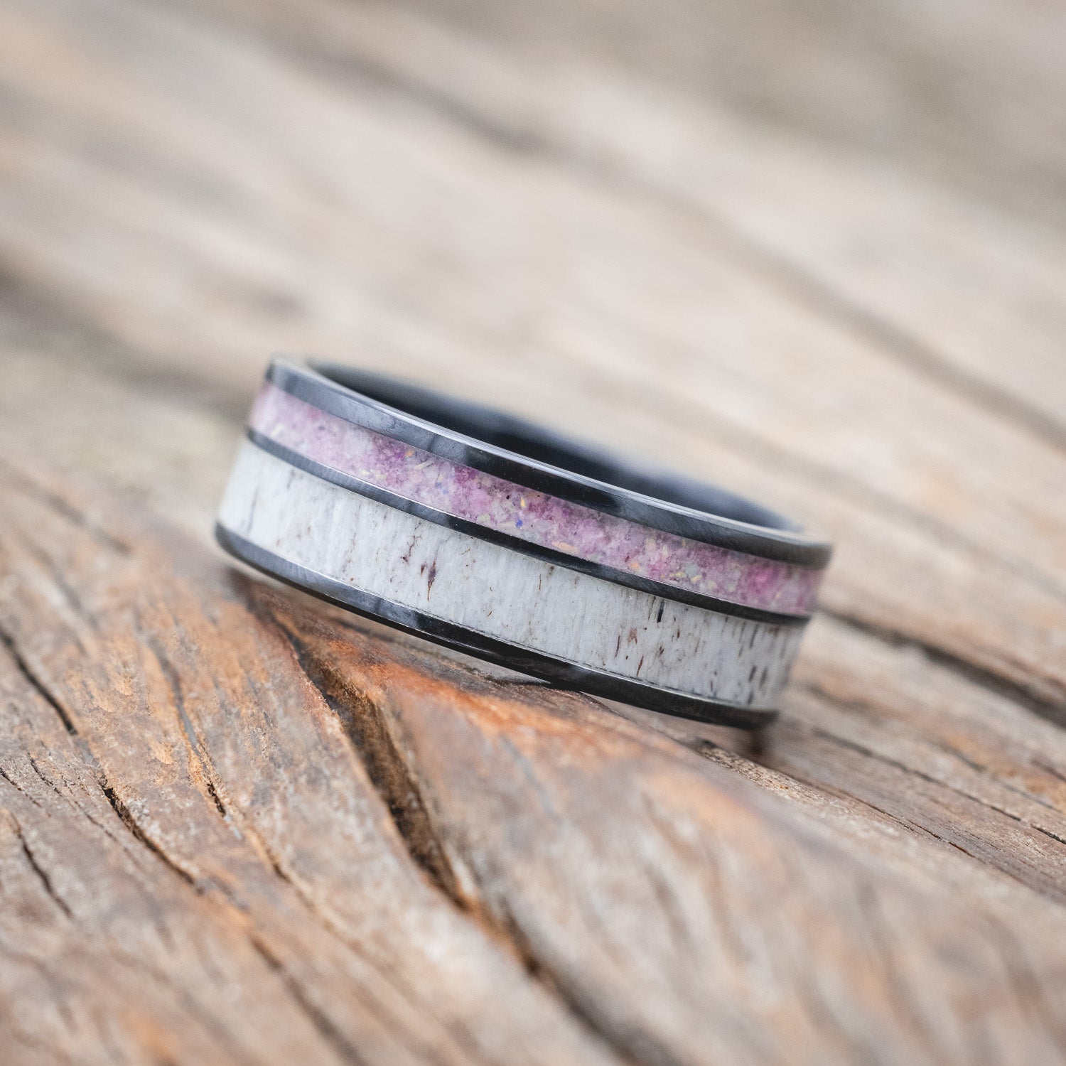 "RAPTOR" - ANTLER WITH SUGILITE & OPAL MIX WEDDING BAND-Staghead Designs