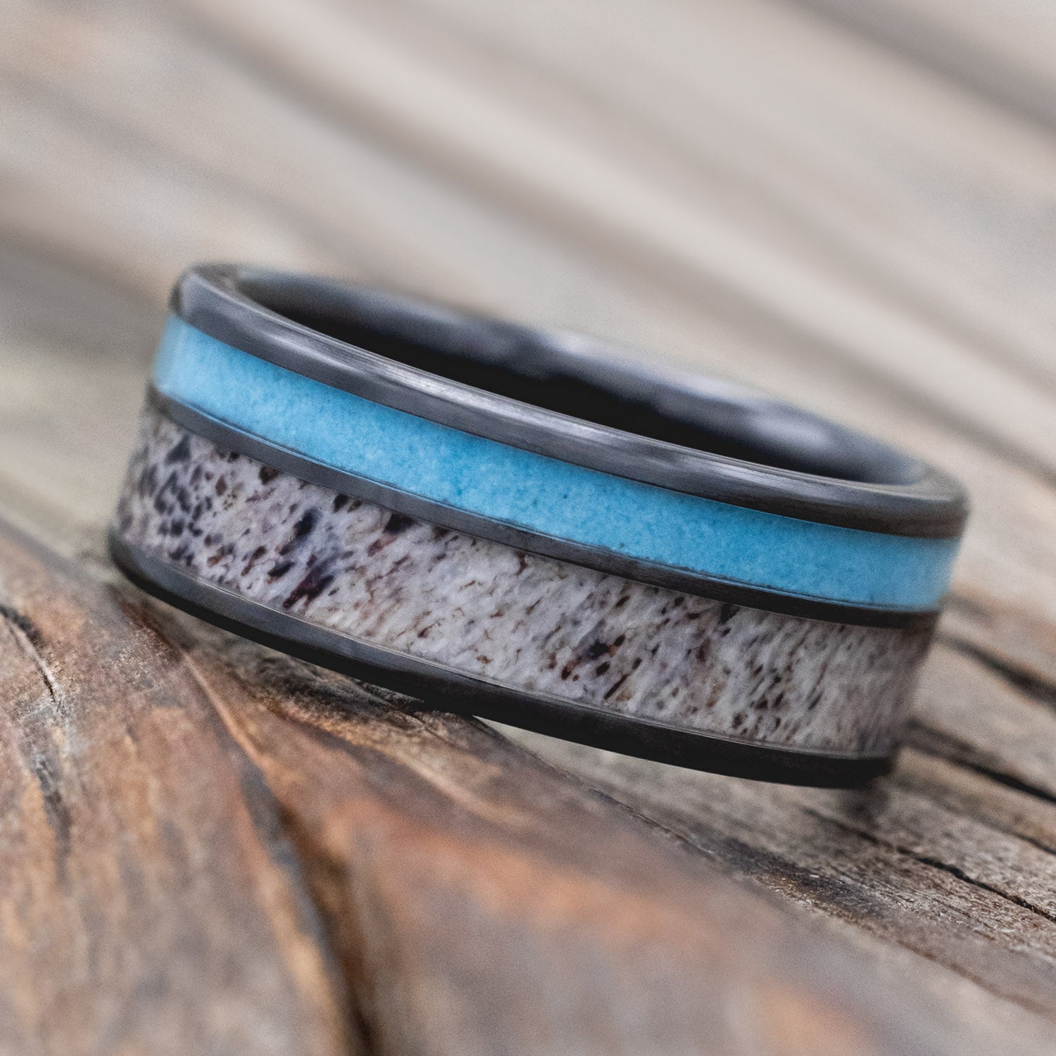 "RAPTOR" - TURQUOISE & ANTLER WEDDING BAND-Staghead Designs