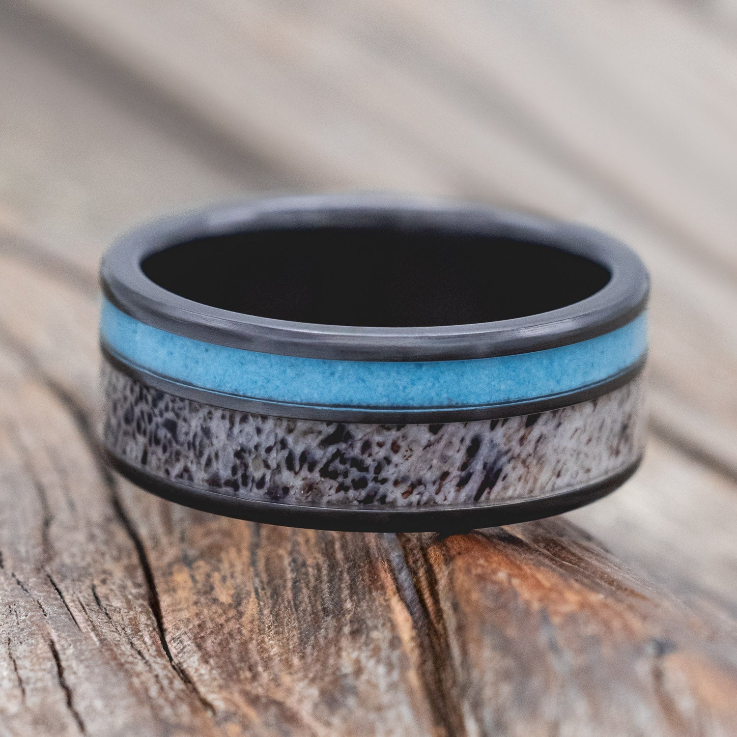 "RAPTOR" - TURQUOISE & ANTLER WEDDING BAND-Staghead Designs