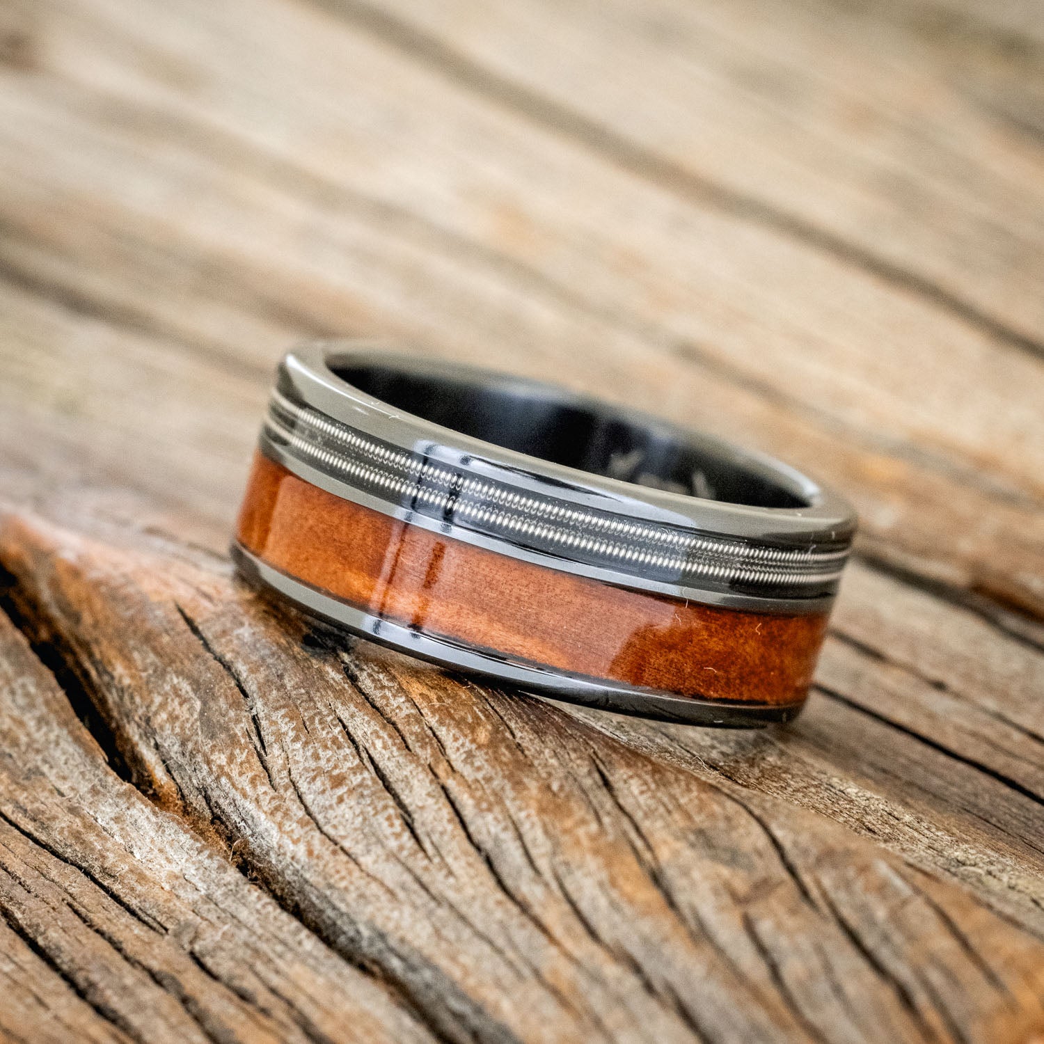 "RAPTOR" - GUITAR STRING & REDWOOD WEDDING BAND-11