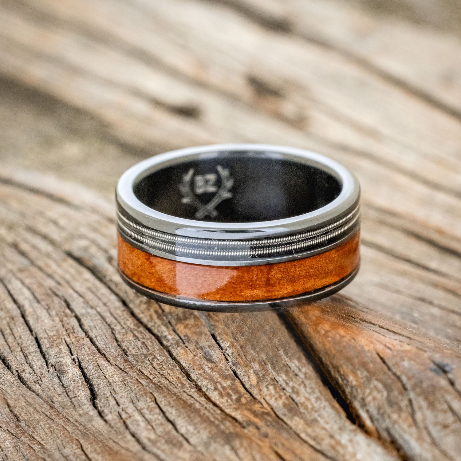 "RAPTOR" - GUITAR STRING & REDWOOD WEDDING BAND-12