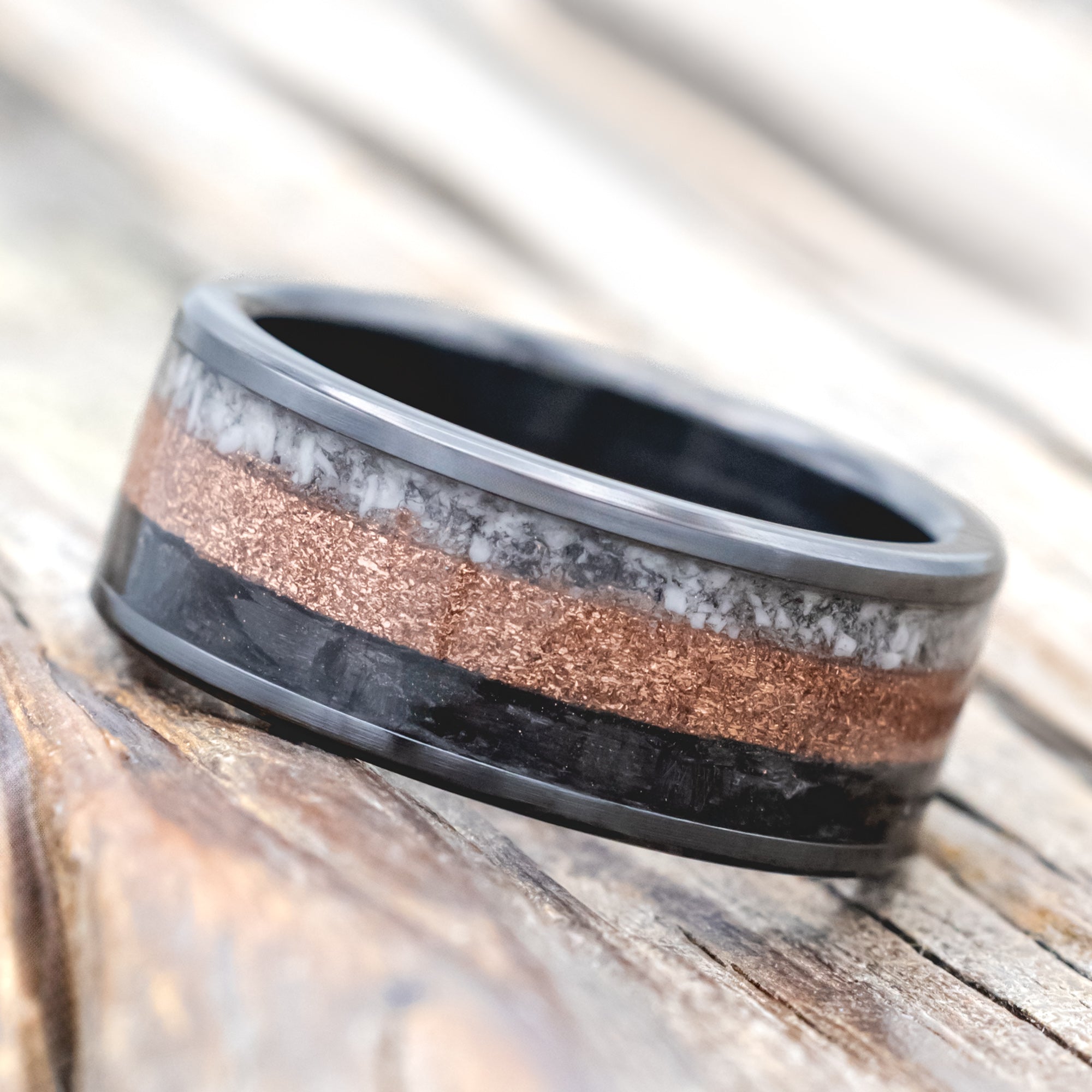 "REDLINE" - CUSTOM CAR PARTS INLAY WEDDING BAND-Staghead Designs