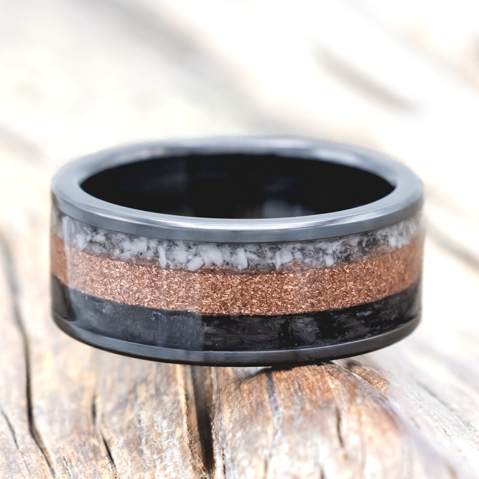 "REDLINE" - CUSTOM CAR PARTS INLAY WEDDING BAND-Staghead Designs