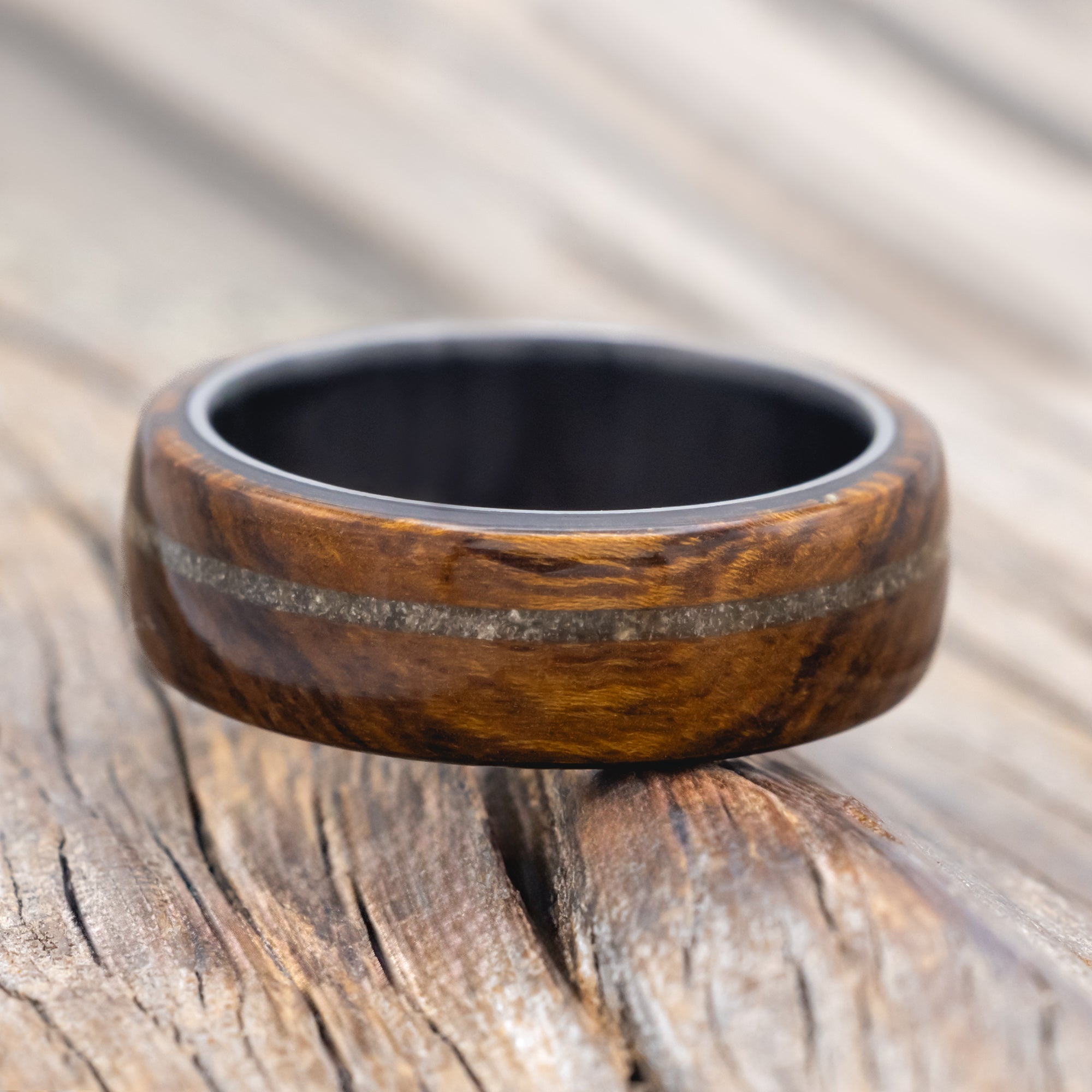 "REMMY" - IRONWOOD & AMBER WEDDING BAND-Staghead Designs