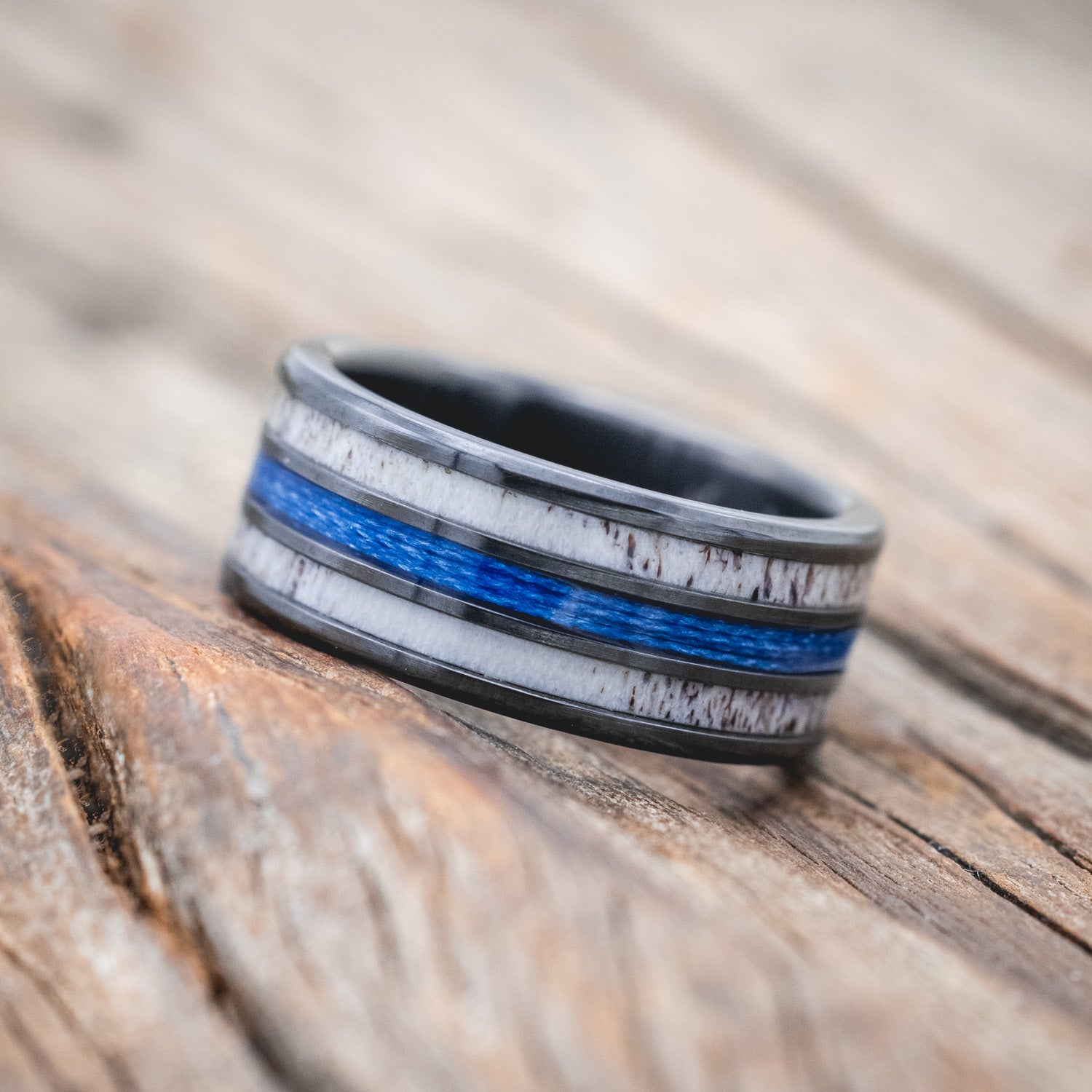 "RIO" - ANTLER & BLUE FISHING LINE WEDDING BAND-Staghead Designs