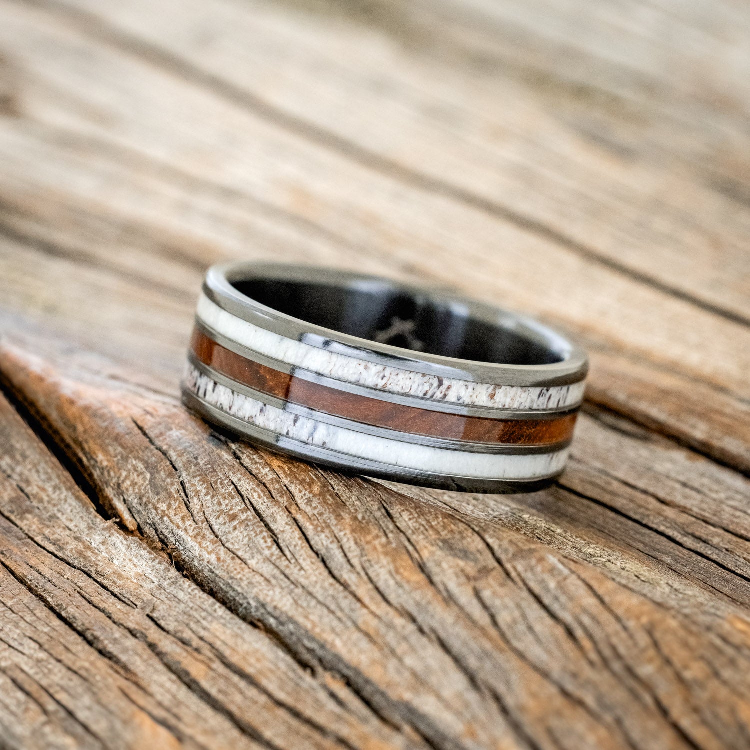 "RIO" - IRONWOOD & ANTLER WEDDING BAND - READY TO SHIP-8