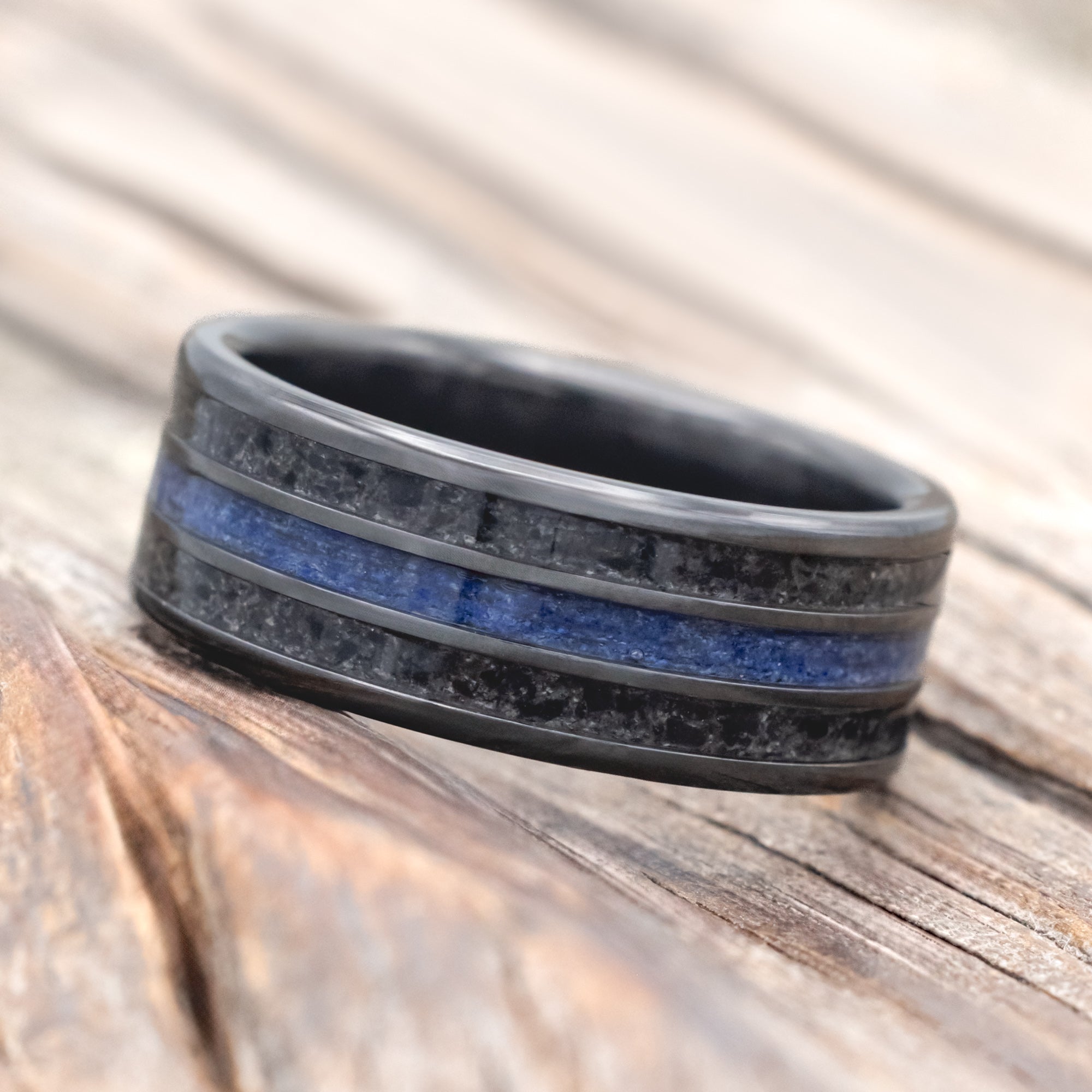 "RIO" - LAPIS LAZULI & BLACK ONYX WEDDING RING-Staghead Designs