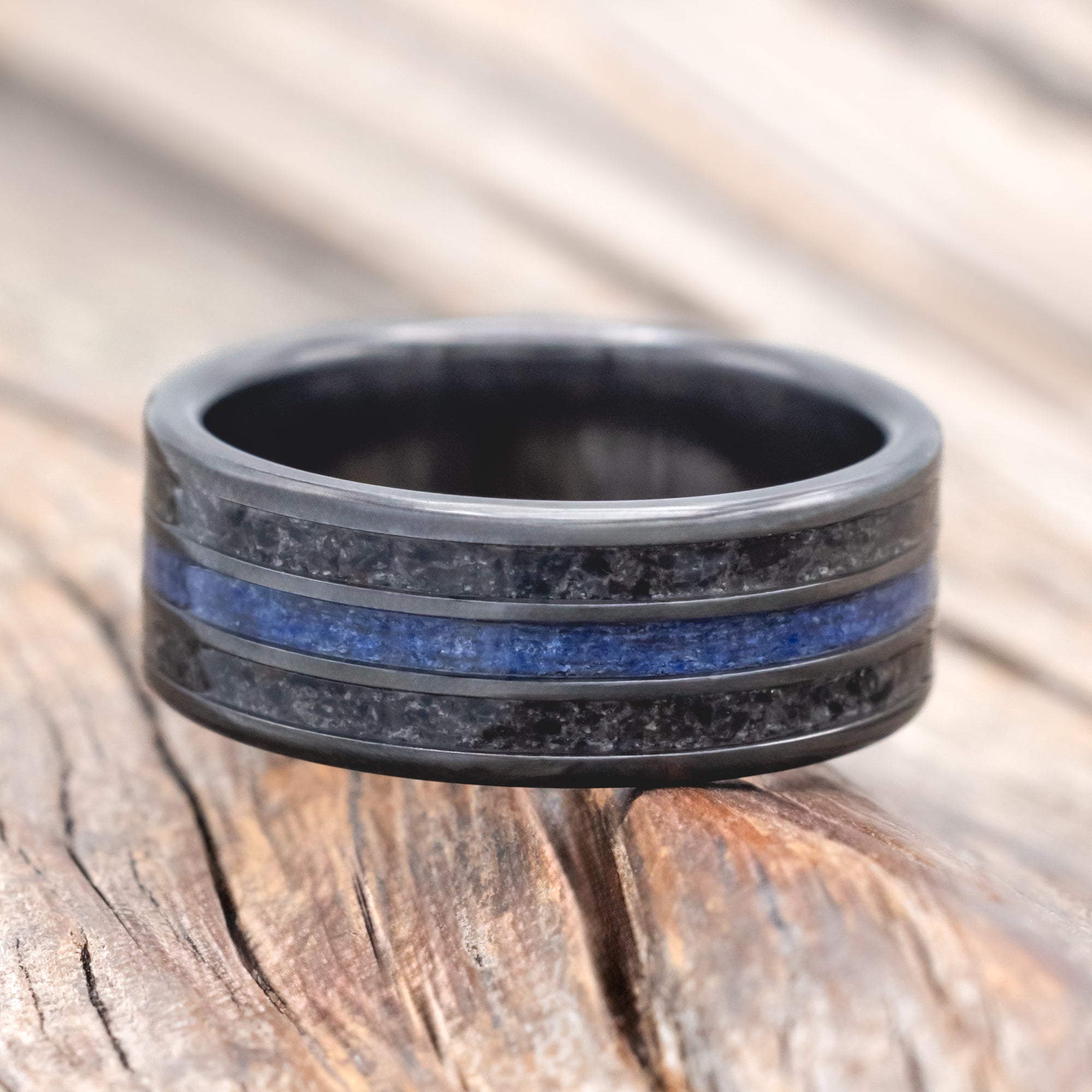 "RIO" - LAPIS LAZULI & BLACK ONYX WEDDING RING-Staghead Designs