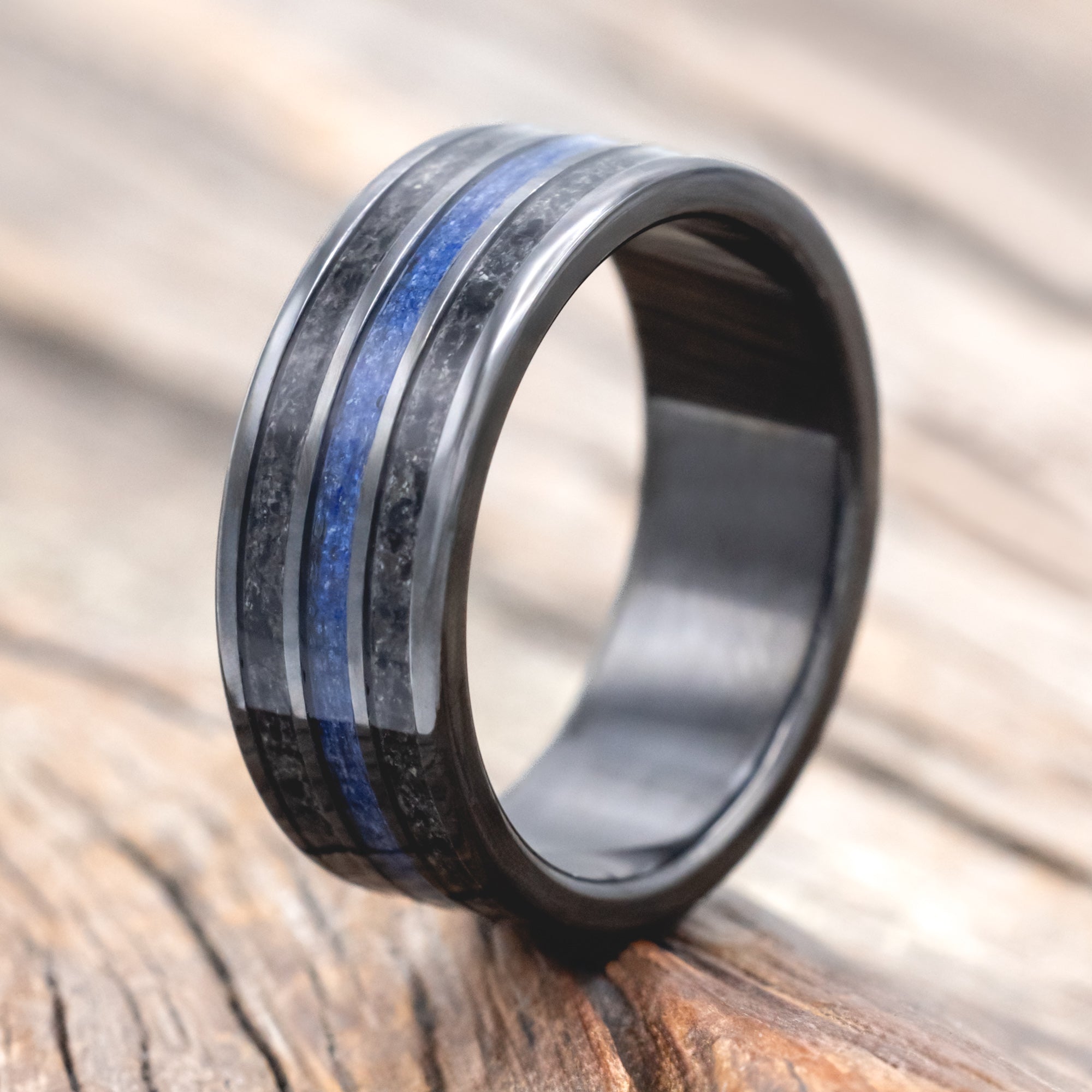 "RIO" - LAPIS LAZULI & BLACK ONYX WEDDING RING-Staghead Designs
