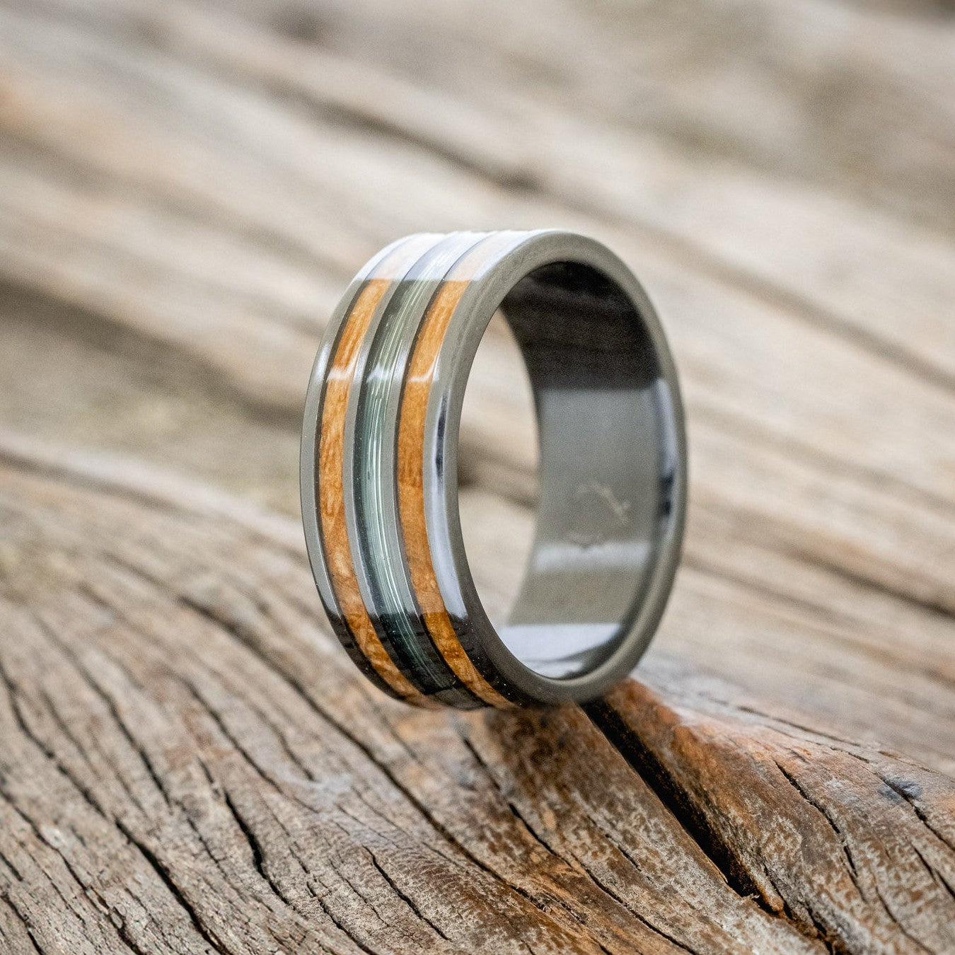"RIO" - WHISKEY BARREL & FISHING LINE WEDDING BAND-1